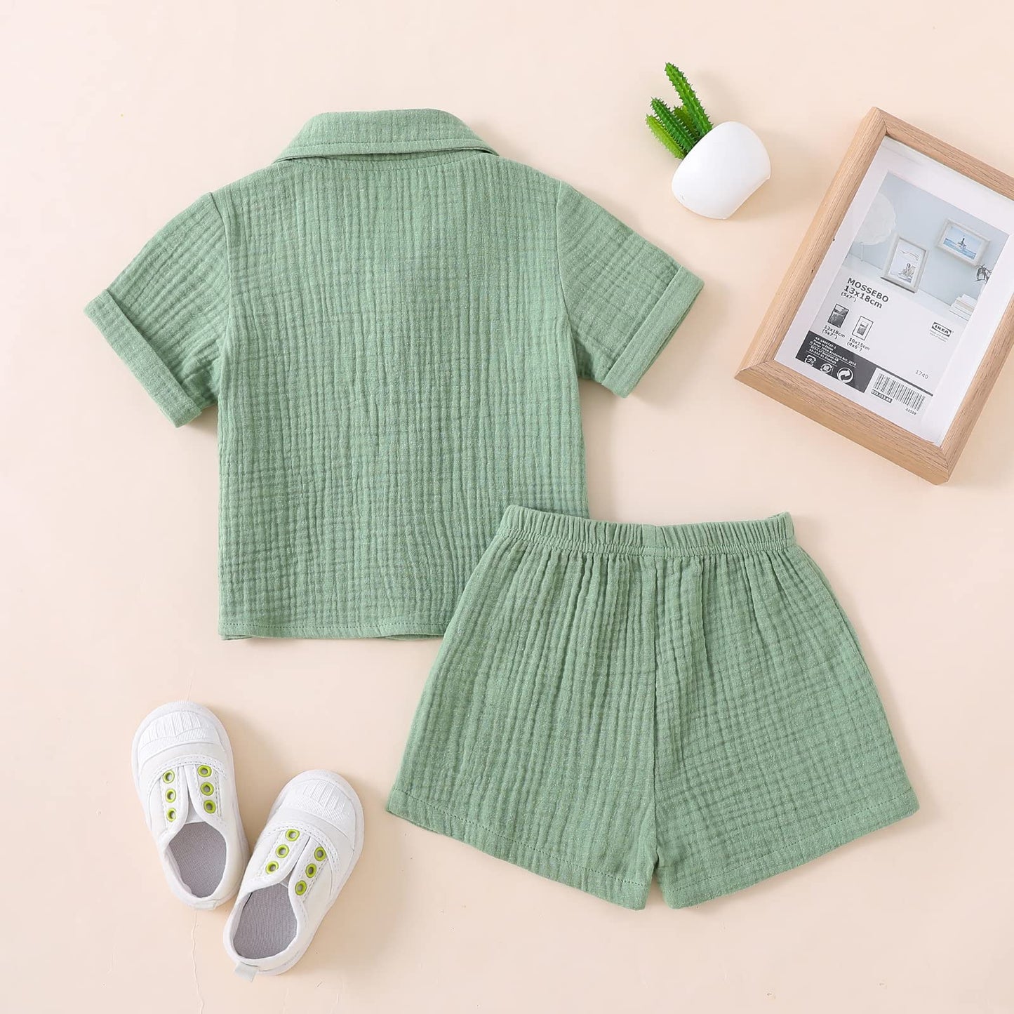 Baby Boys Clothes Set Toddler Infant Boys Button-down Shirt Tops + Cotton Gauze Shorts Summer Outfit 2PCS with Pockets