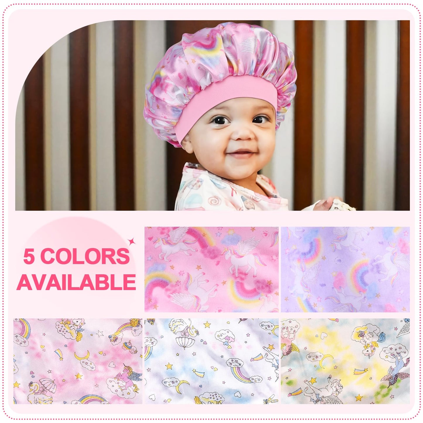 3 Pieces Kids Satin Bonnet Dinosaur Wide Elastic Band Sleeping Cap Soft Silk Double Layer Night Hair Hats for Teens Toddler Child Baby