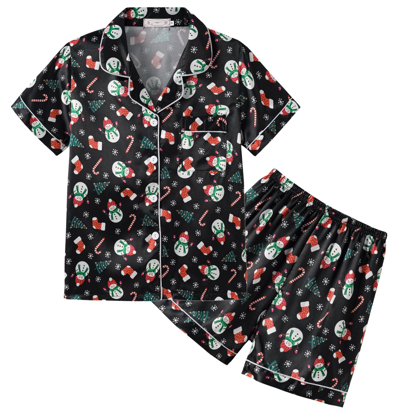 Unisex Kids Boys and Girls Pajama Sets Summer Short Sleeve With Shorts Sleepwear Silky Button Down Loungewear