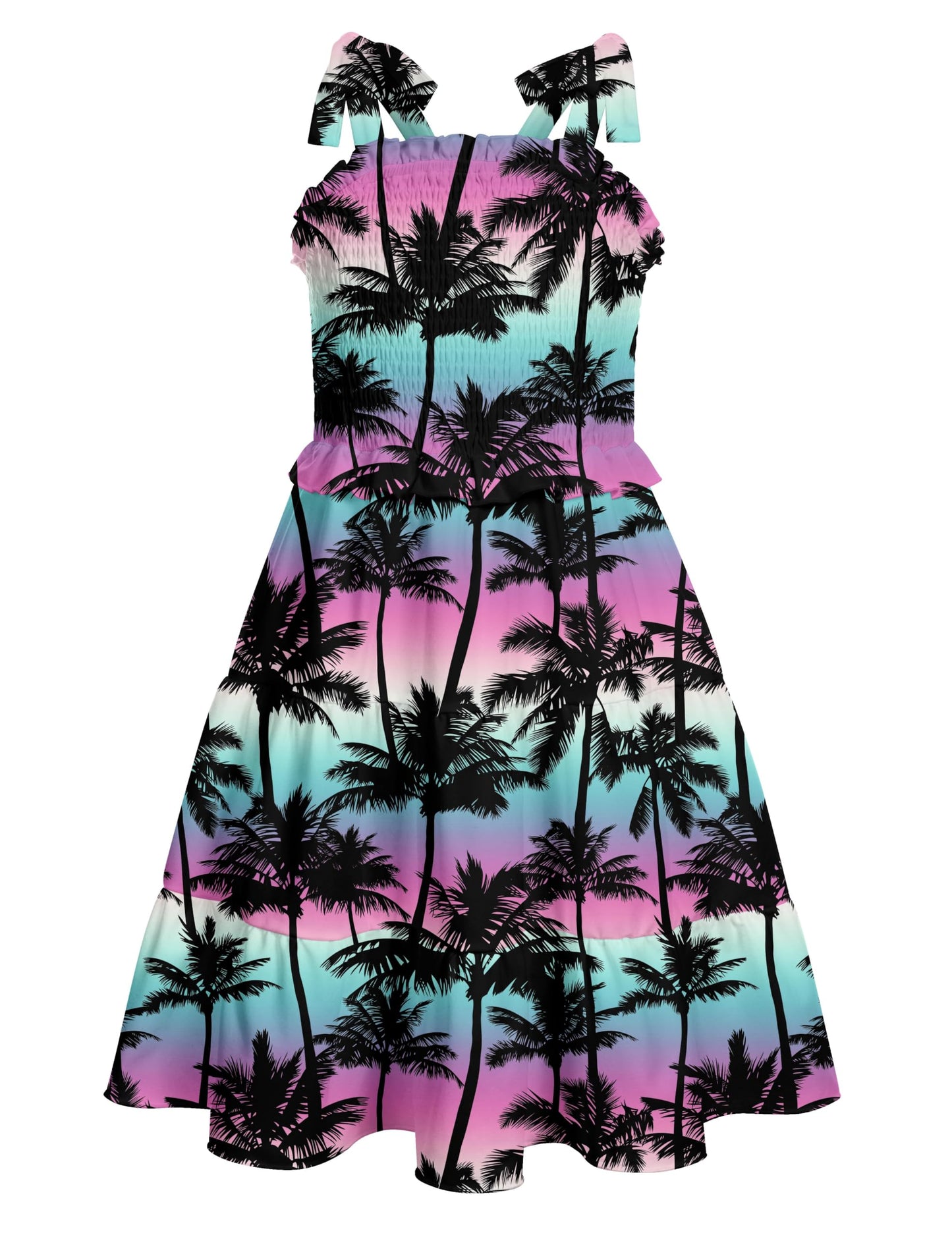 Kids4ever Girls Spaghetti Strap Dress 6-12Y Kids Sleeveless Cami Dresses Summer Beach Smocked Tiered Sundress with Pockets