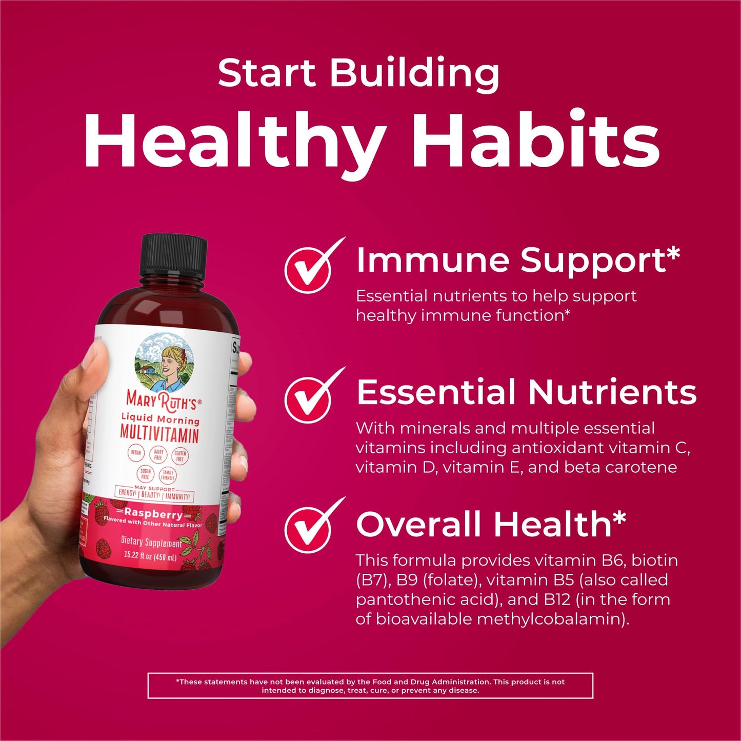 Multivitamin for Women, Men & Kids by MaryRuth's | Liquid Morning Multivitamin | Mens, Womens Vitamins | Vitamin A C D E B6 B12 Biotin Zinc | Beauty | Vegan | Non-GMO | Gluten Free | 32 Servings