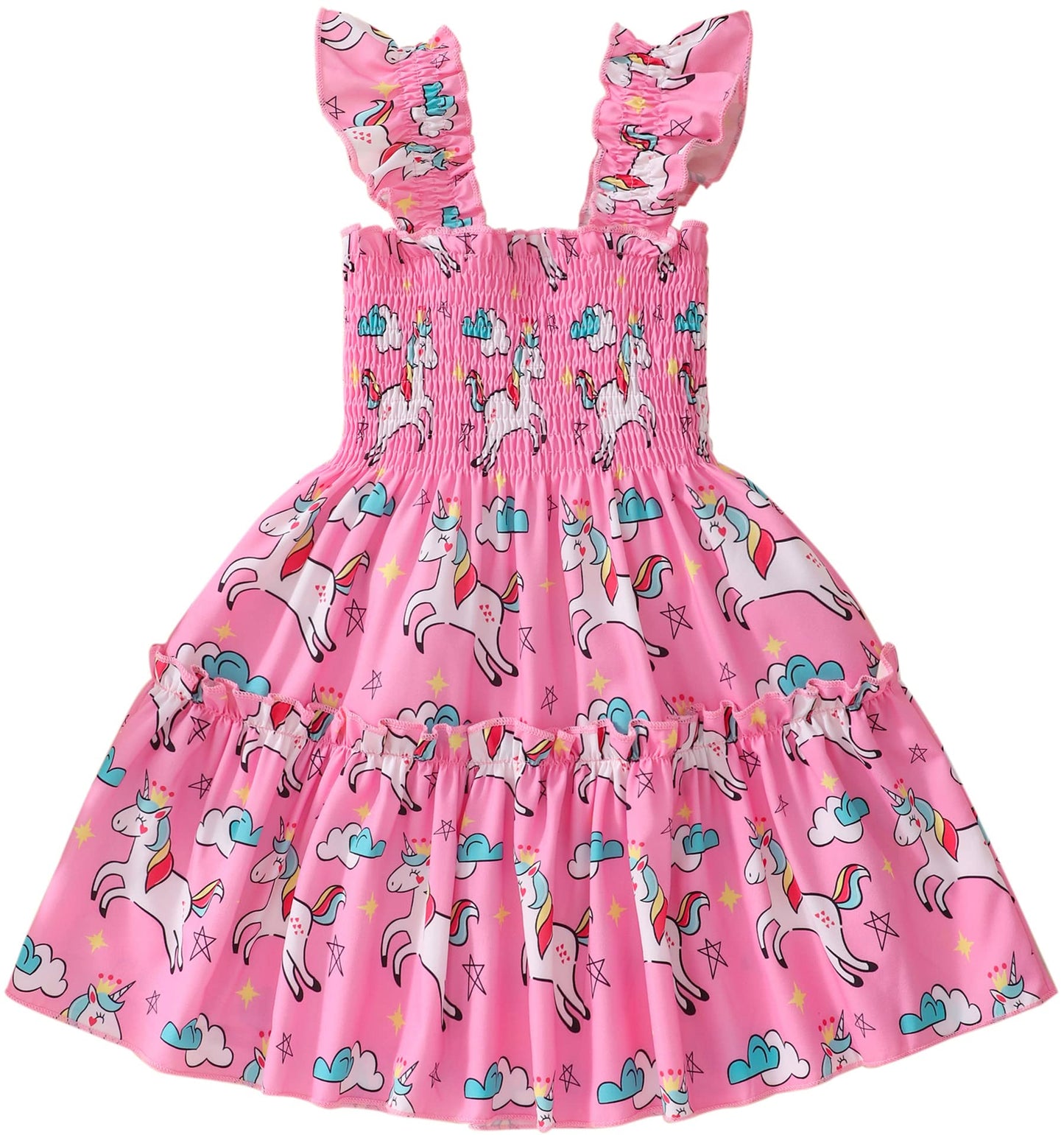 RETSUGO Little Girls Dresses Flutter Sleeve Casual Birthday Party Dress Toddler Kids Swing Twirly Summer Sundress 1-8 Years