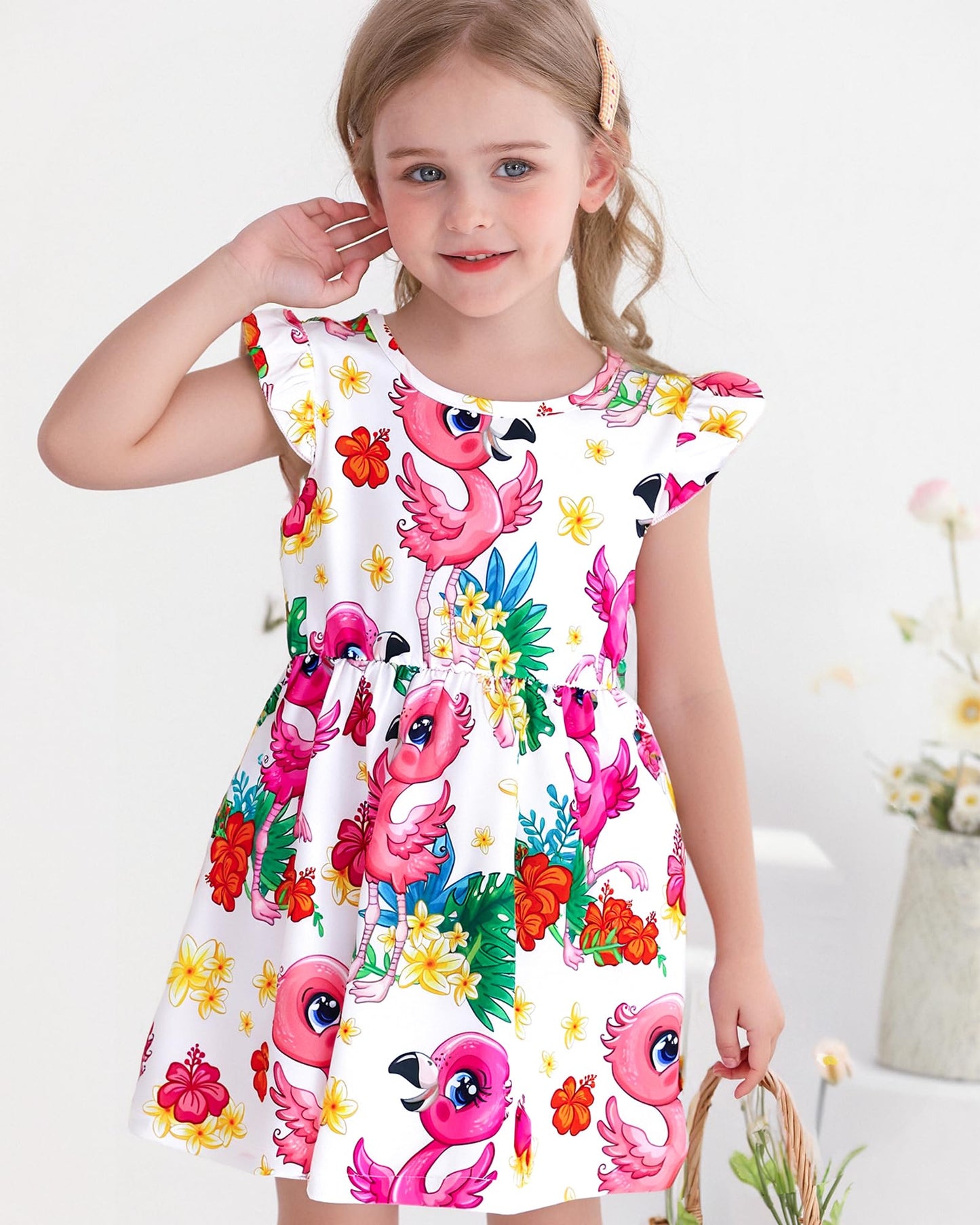 Toddler Girl Dress Little Girl Clothes Ruffle Sleeveless Multipack Floral Flamingo Striped Summer Spring Casual Dresses