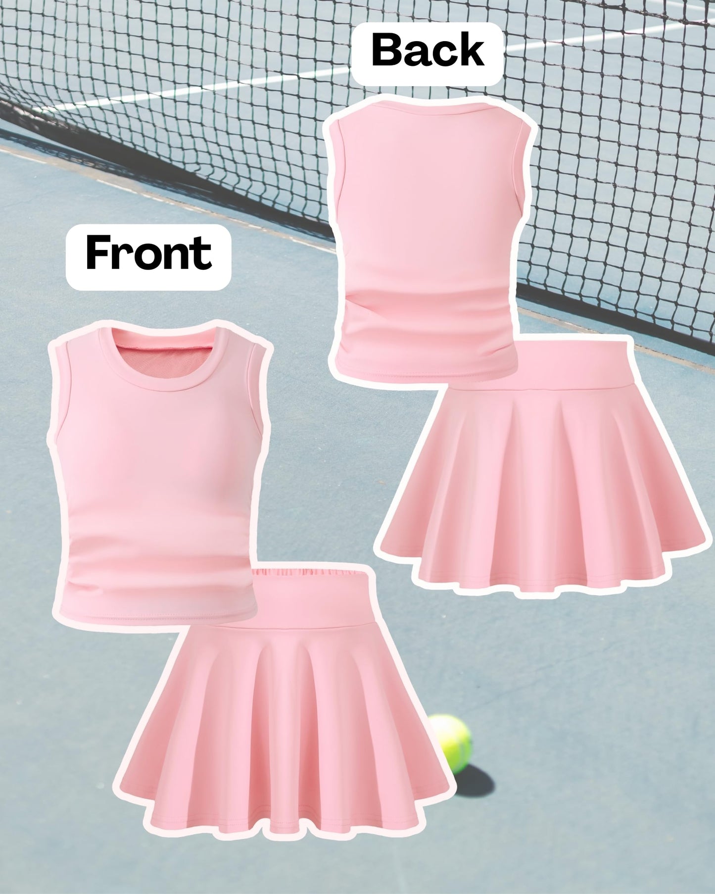 Girls Tennis Skirts Sets Kids Sleeveless Ruched Athletic Tank Tops Flowy Pleated Skirt Pockets Skorts Shorts Outfits