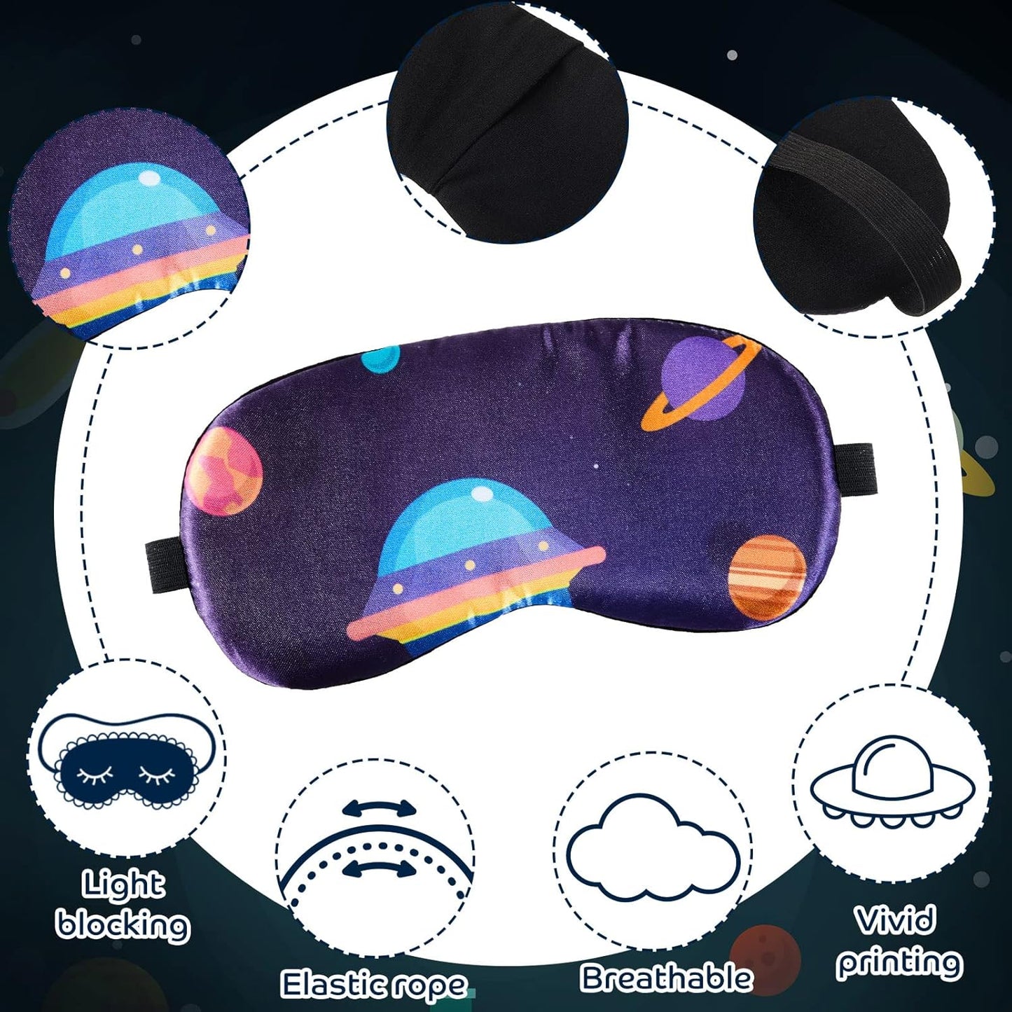 Geyoga 5 Pcs Boys Sleep Masks Planet Kids Sleeping Masks Boys Space Eye Cover Blindfolds Children Travel Eye Shade with Elastic Strap for Sleeping Naps Light Blocking, 5 Styles