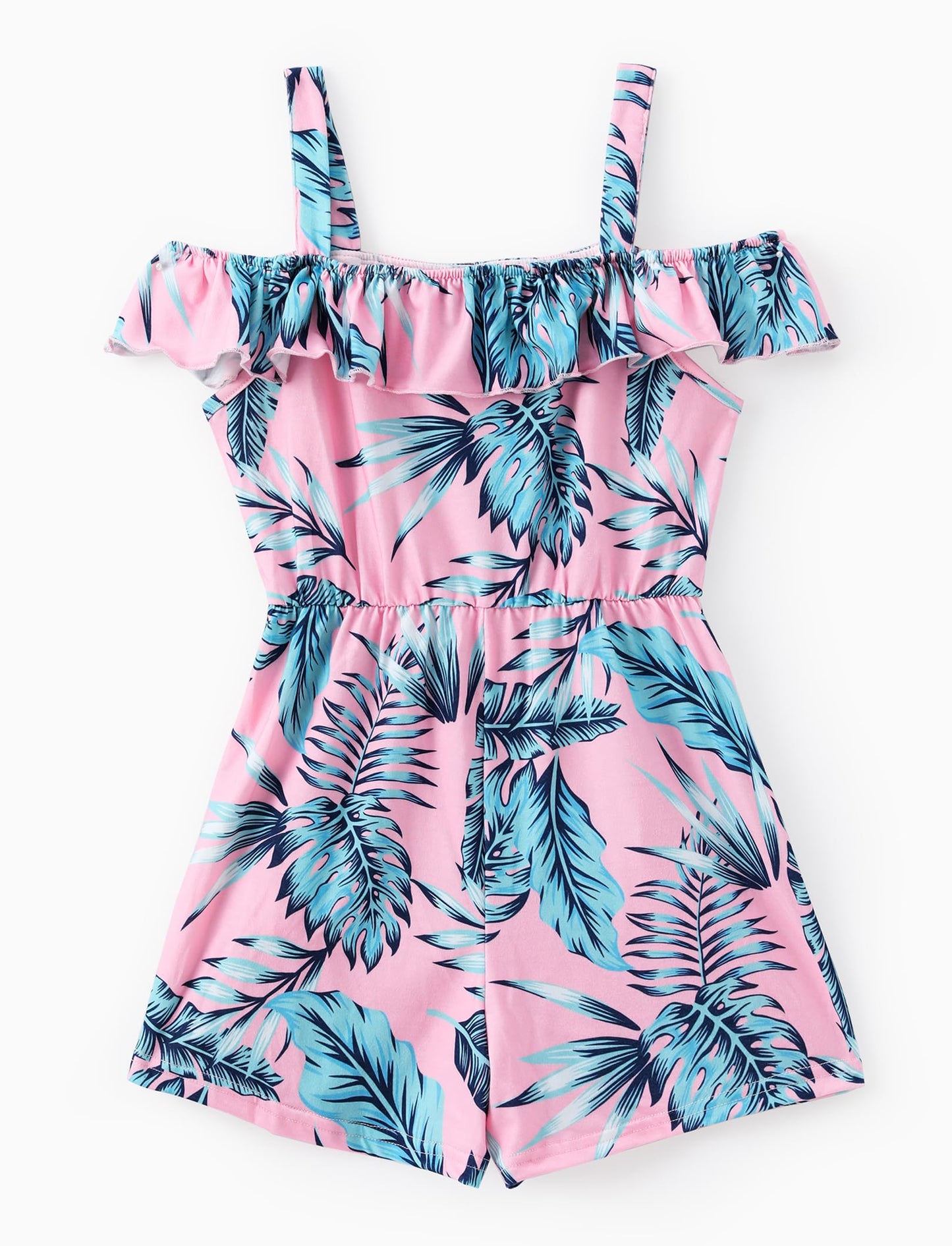 PATPAT Girls 2 Pack Rompers Spaghetti Strap Floral Print Short Jumpsuits with Pockets Cute Summer Outfits 5-12 Years