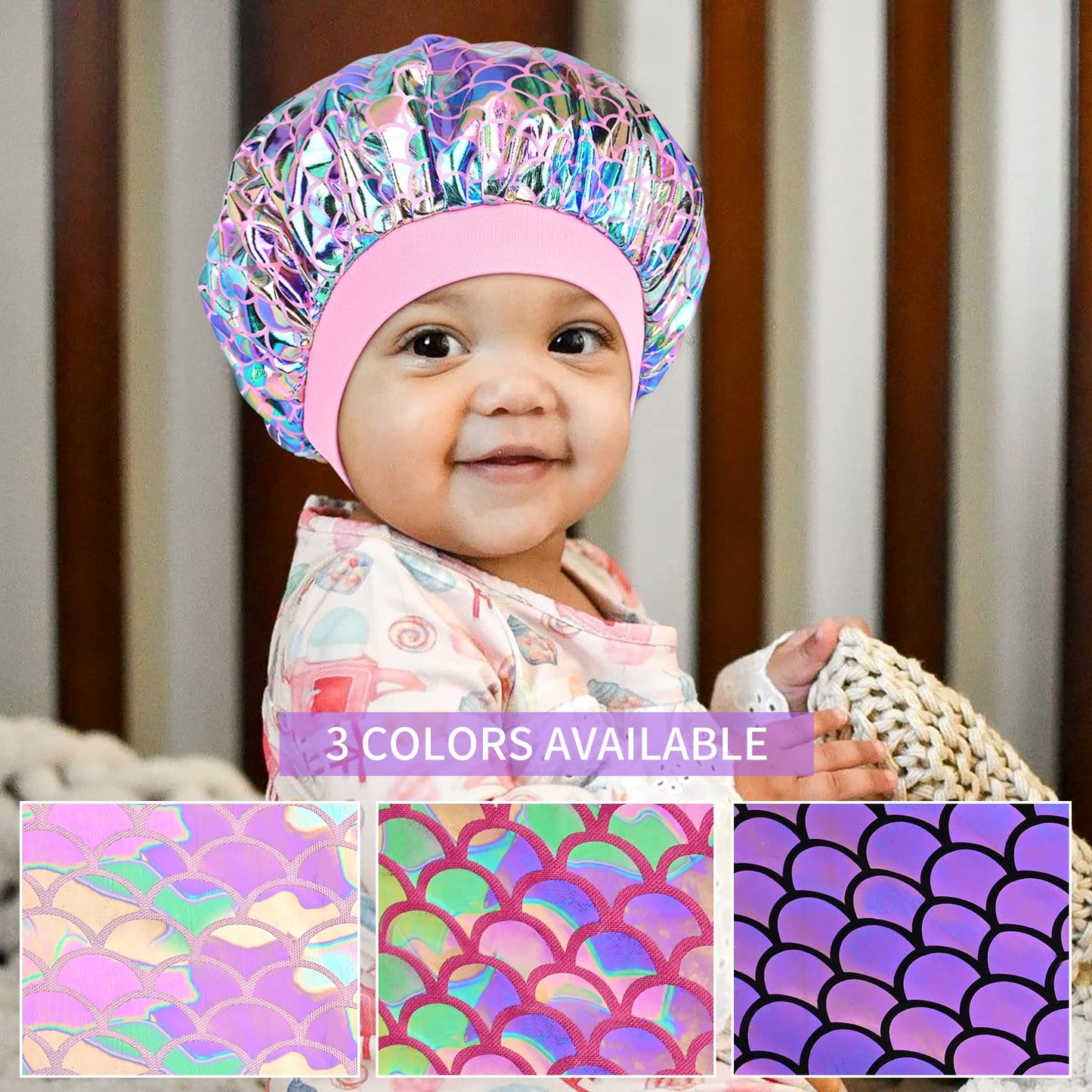 3 Pieces Kids Satin Bonnet Dinosaur Wide Elastic Band Sleeping Cap Soft Silk Double Layer Night Hair Hats for Teens Toddler Child Baby