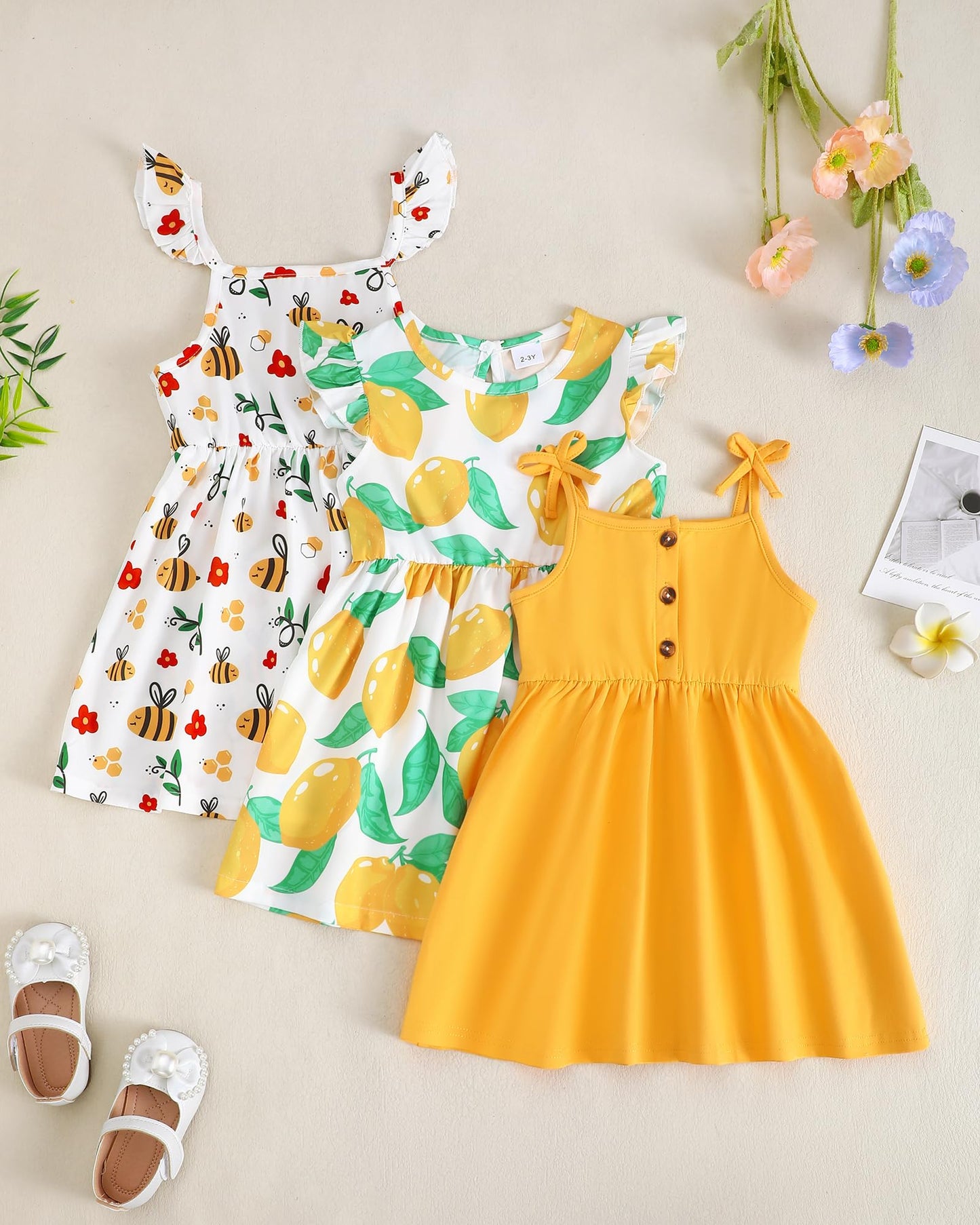 Toddler Girl Dress Little Girl Clothes Ruffle Sleeveless Multipack Floral Flamingo Striped Summer Spring Casual Dresses