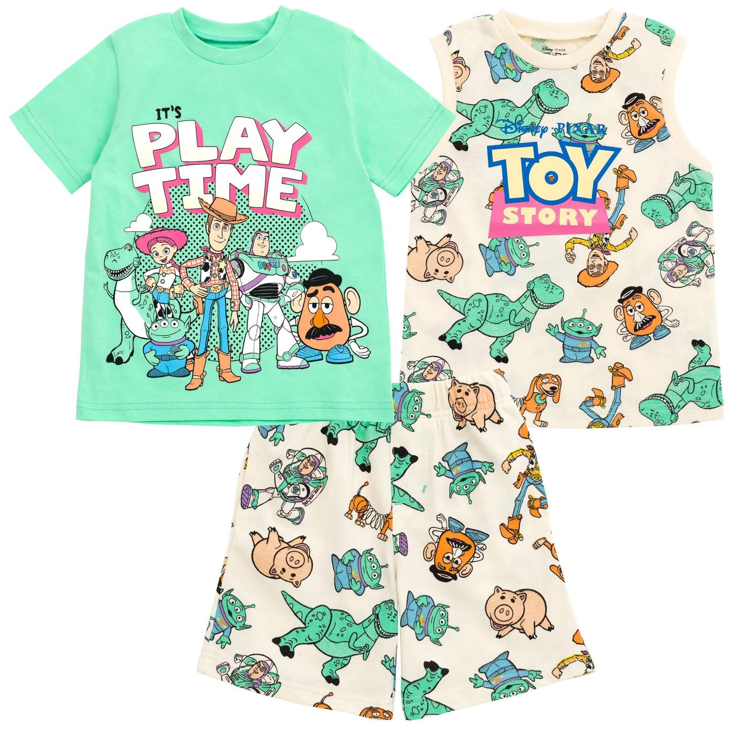 Disney Lion King Toy Story Mickey Mouse Cars T-Shirt Tank Top and French Terry Shorts 3 Piece Outfit Set Toddler to Big Kid
