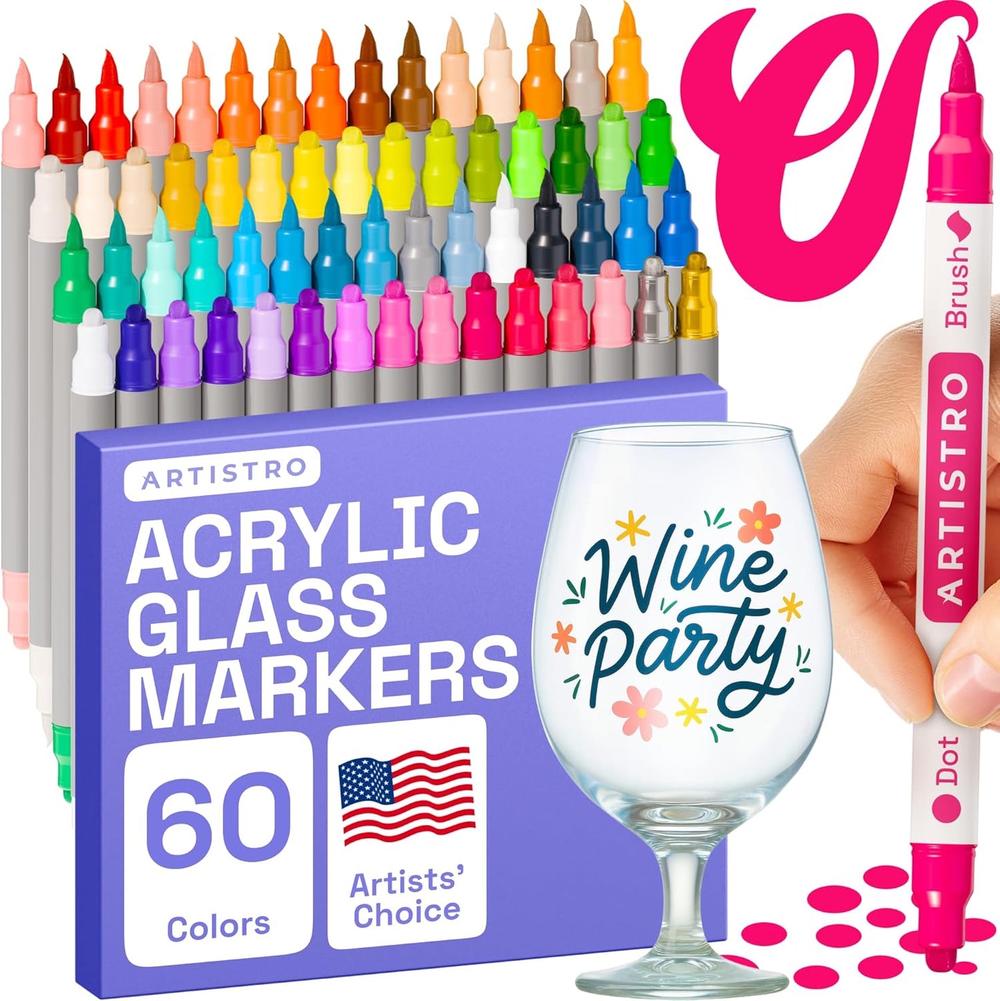 ARTISTRO 24 Dual Tip Acrylic Paint Markers - Washable, Non-Toxic Pens for Glass, Ceramic, and More