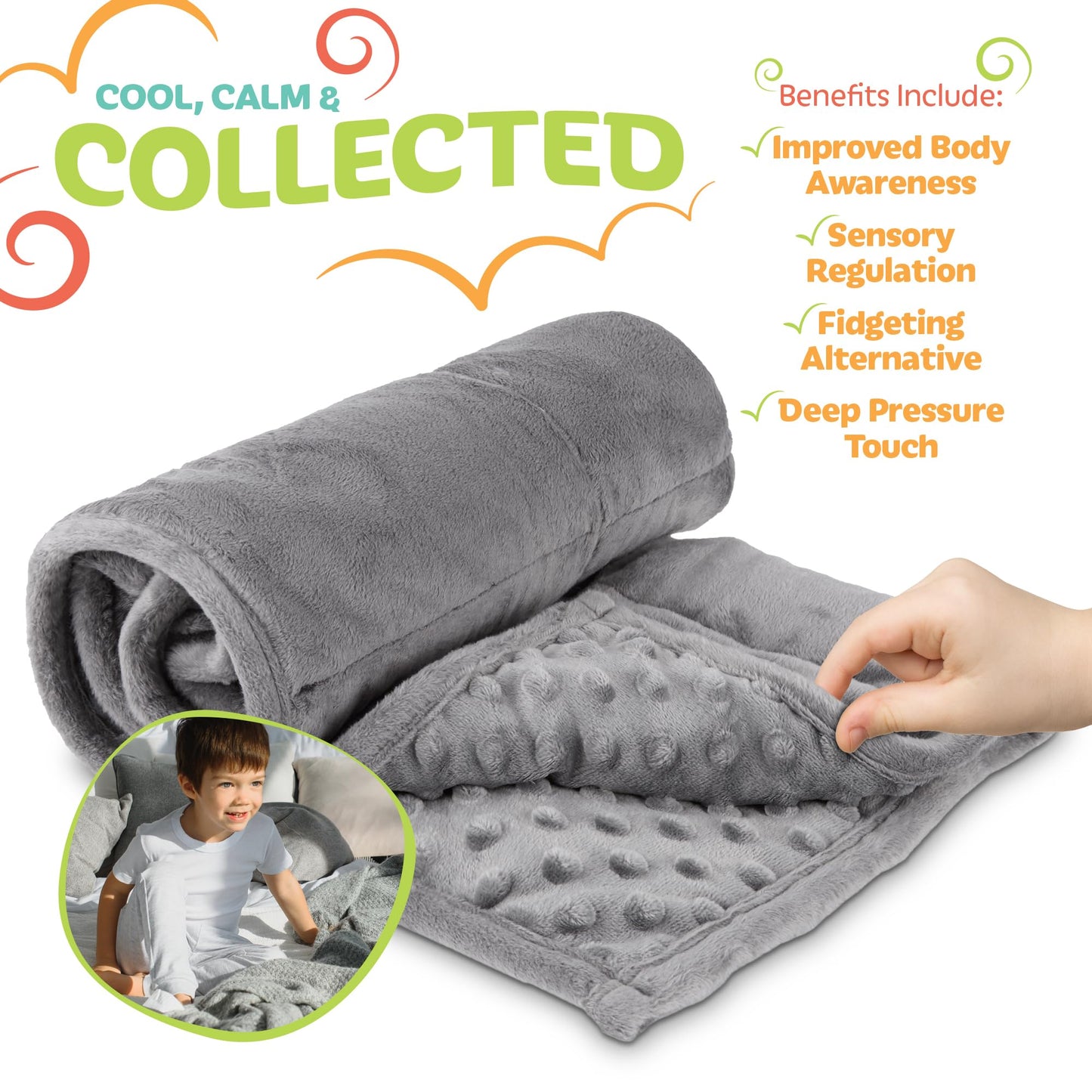 5lb Weighted Blanket for Kids (Grey), Plush Minky Weighted Lap Pad for Kids with Sensory Processing Issues Like Autism or ADHD, Giftable Kids Weighted Blanket with Travel Bag for Ages 4-10