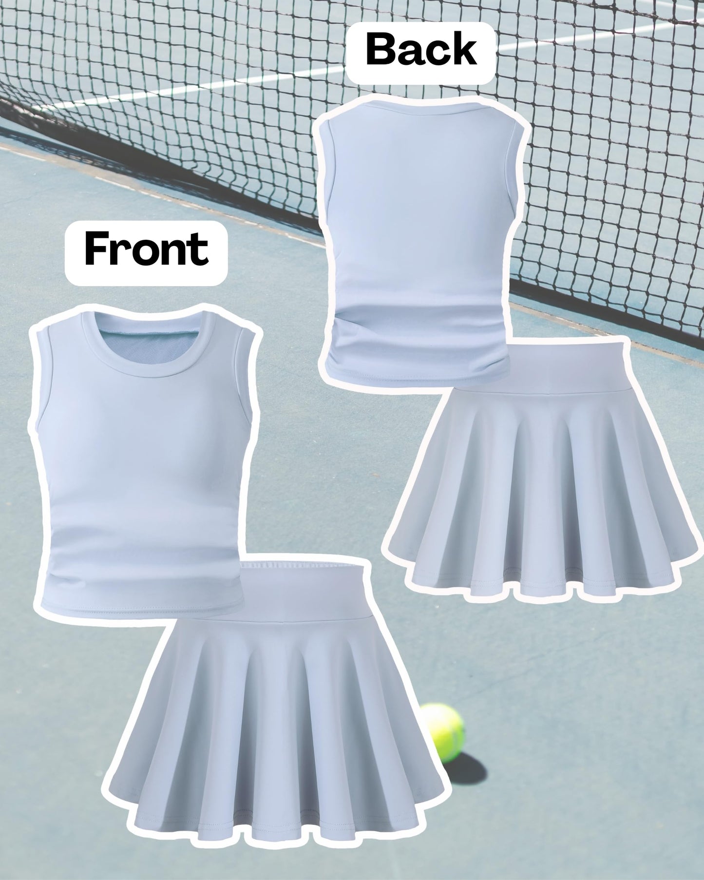 Girls Tennis Skirts Sets Kids Sleeveless Ruched Athletic Tank Tops Flowy Pleated Skirt Pockets Skorts Shorts Outfits