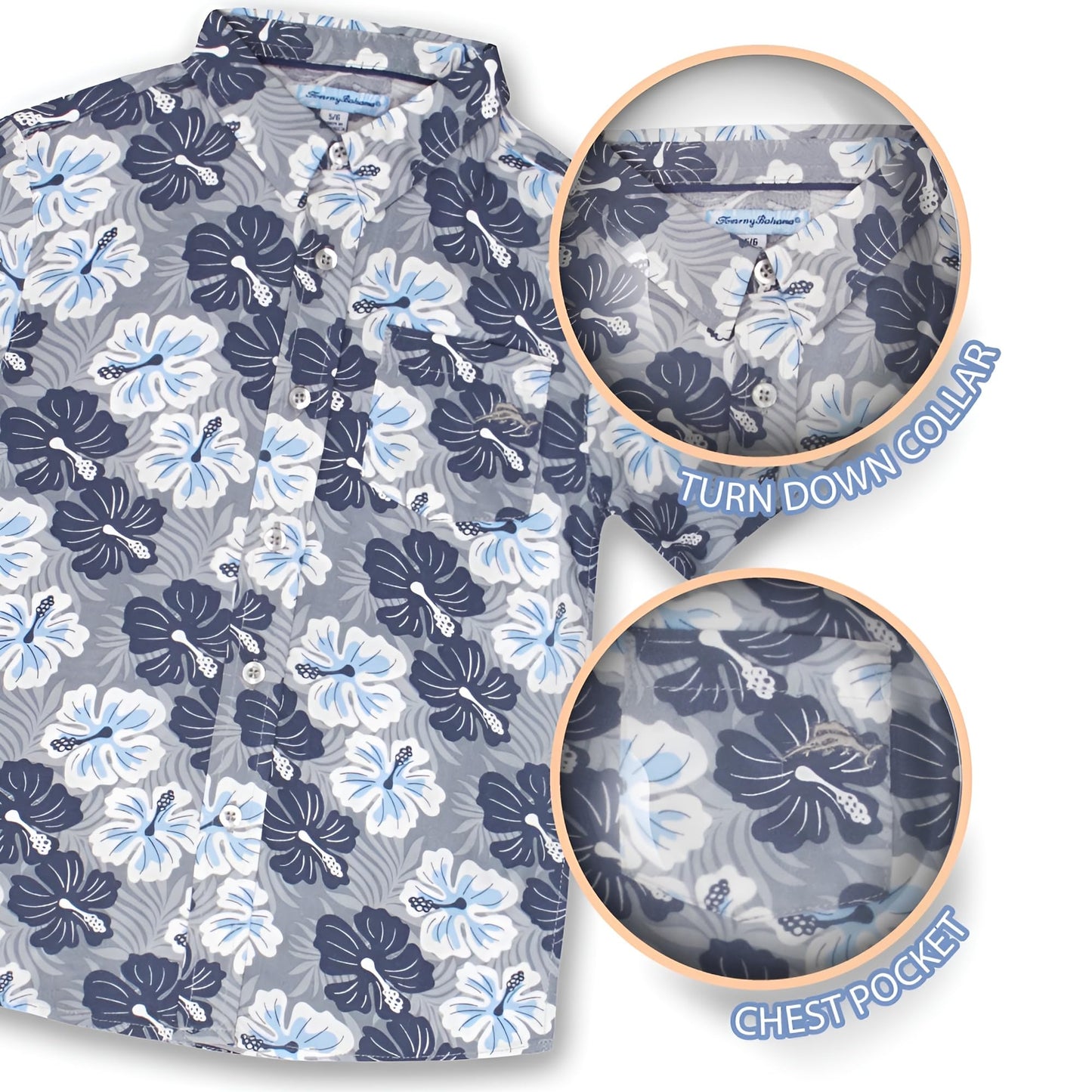 Tommy Bahama Boys Hawaiian Button Down Short Sleeve Shirt & Elastic Waist Shorts Set, Casual 2-Piece Summer Outfit for Kids