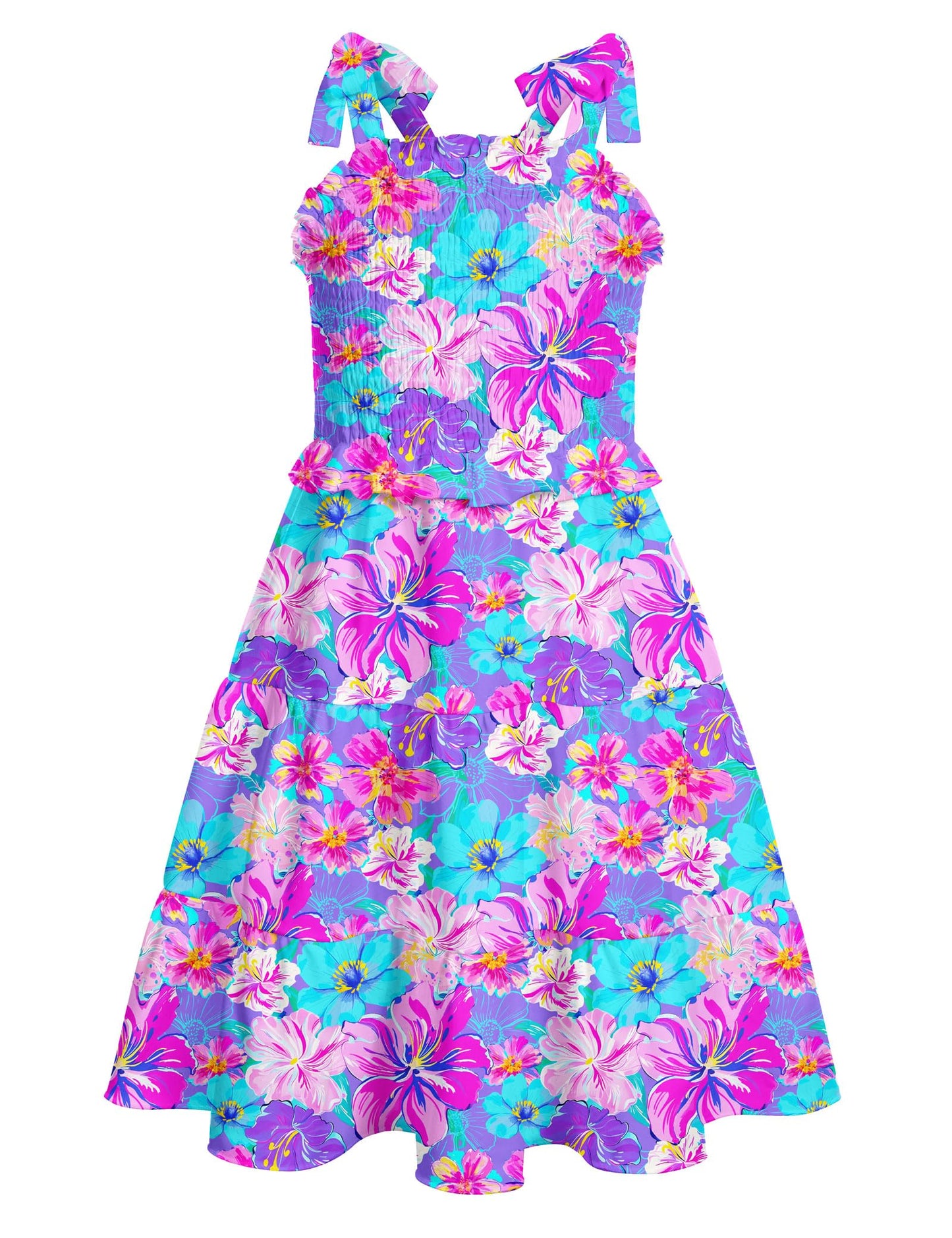 Kids4ever Girls Spaghetti Strap Dress 6-12Y Kids Sleeveless Cami Dresses Summer Beach Smocked Tiered Sundress with Pockets