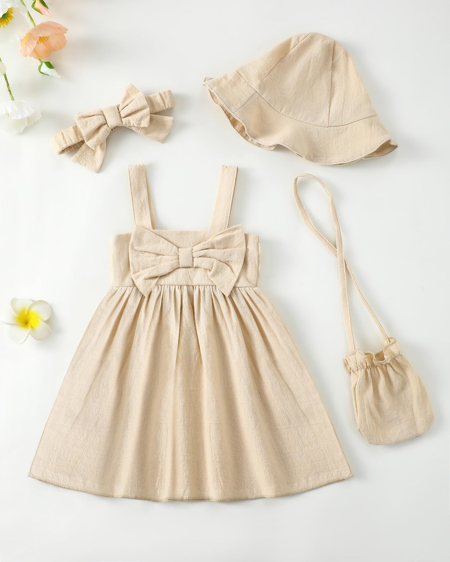 Toddler Girl Summer Dress Infant Baby Girl Casual Clothes Sleeveless Bowknot Beach Sundress with Hat