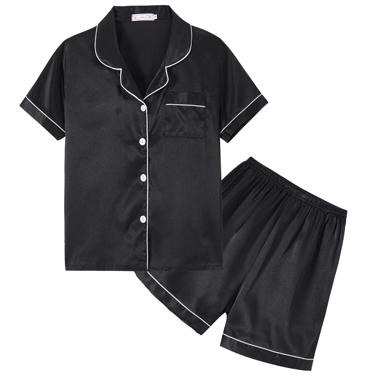 Unisex Kids Boys and Girls Pajama Sets Summer Short Sleeve With Shorts Sleepwear Silky Button Down Loungewear