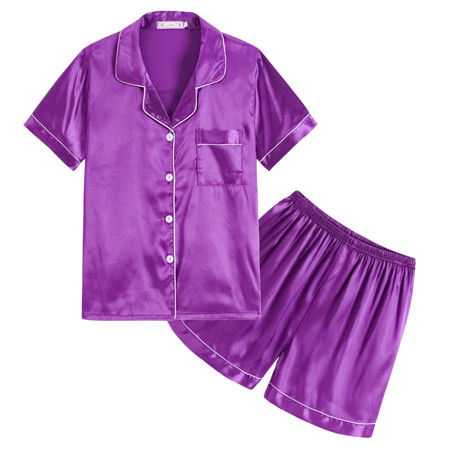 Unisex Kids Boys and Girls Pajama Sets Summer Short Sleeve With Shorts Sleepwear Silky Button Down Loungewear