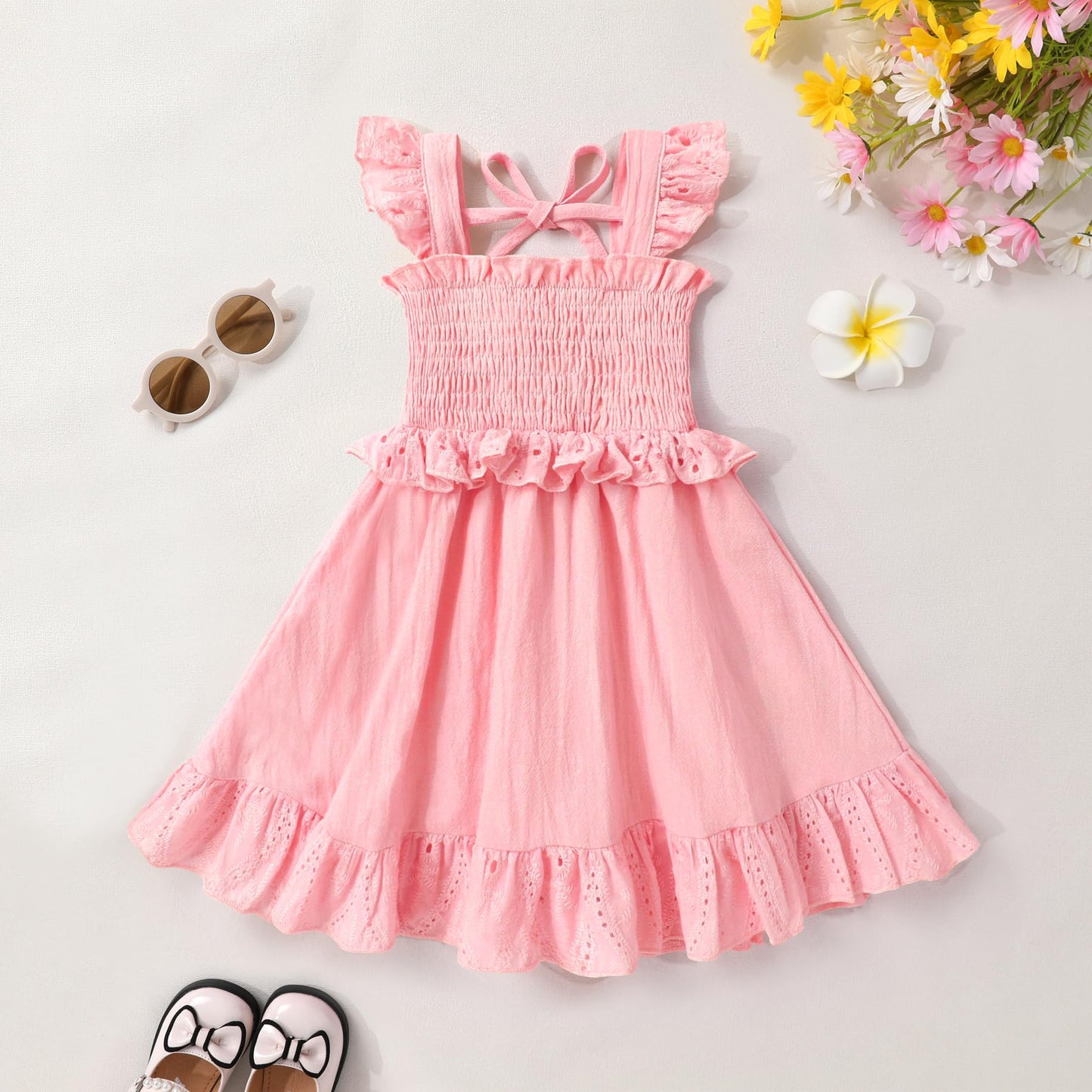 YOUNGER TREE Toddler Dress Baby Girls Cotton Ruffle Sleeveless Summer Dresses Kids Boho Beach Casual Sundress