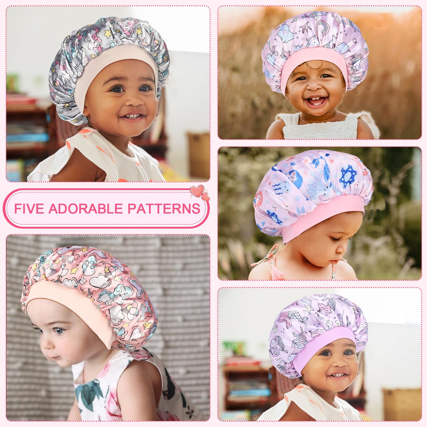 3 Pieces Kids Satin Bonnet Dinosaur Wide Elastic Band Sleeping Cap Soft Silk Double Layer Night Hair Hats for Teens Toddler Child Baby