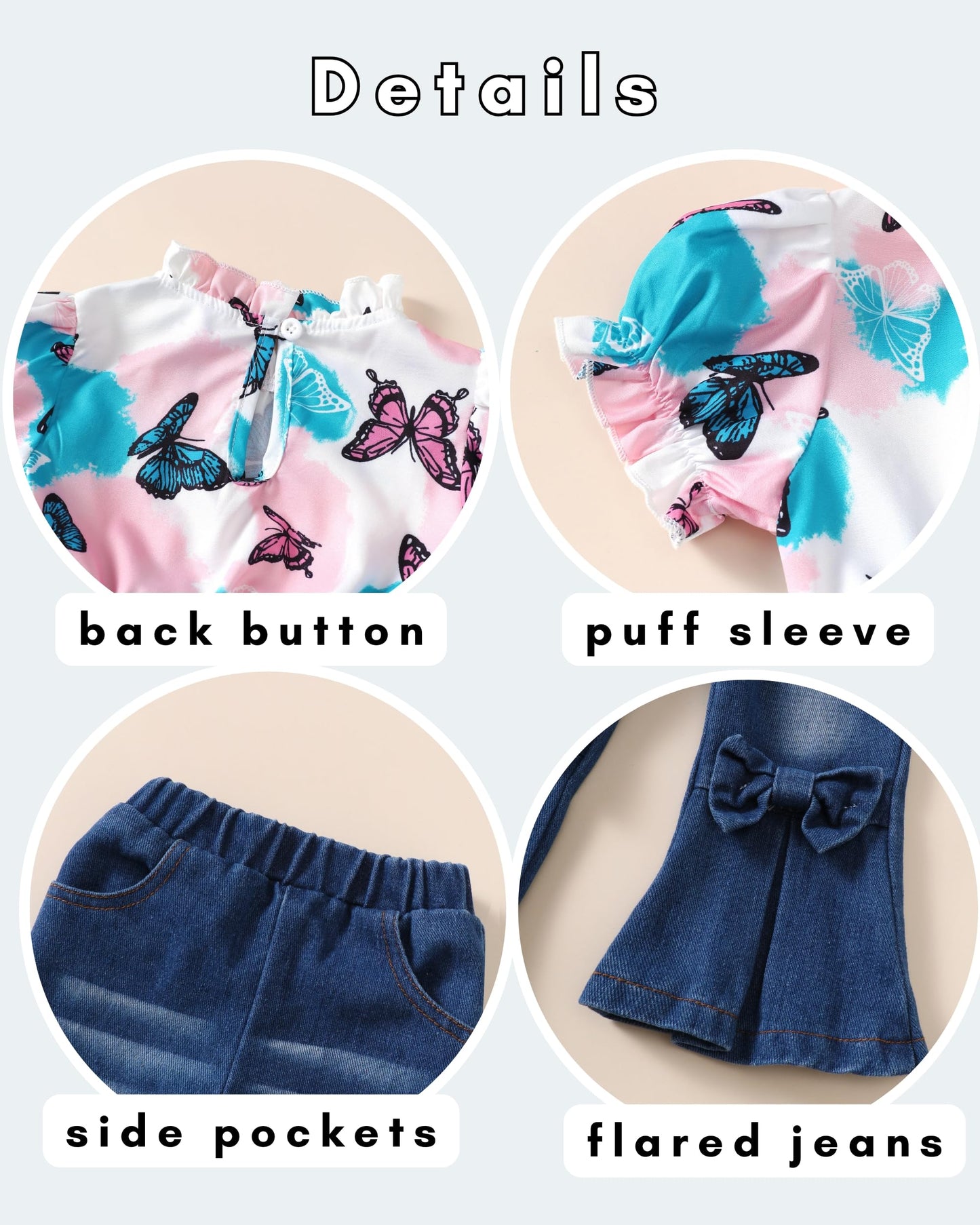 Baby Girl Clothes Toddler Girl Outfits Kids Puff Sleeve Shirt Top Flare Denim Pants Jeans Clothing for Little Girls
