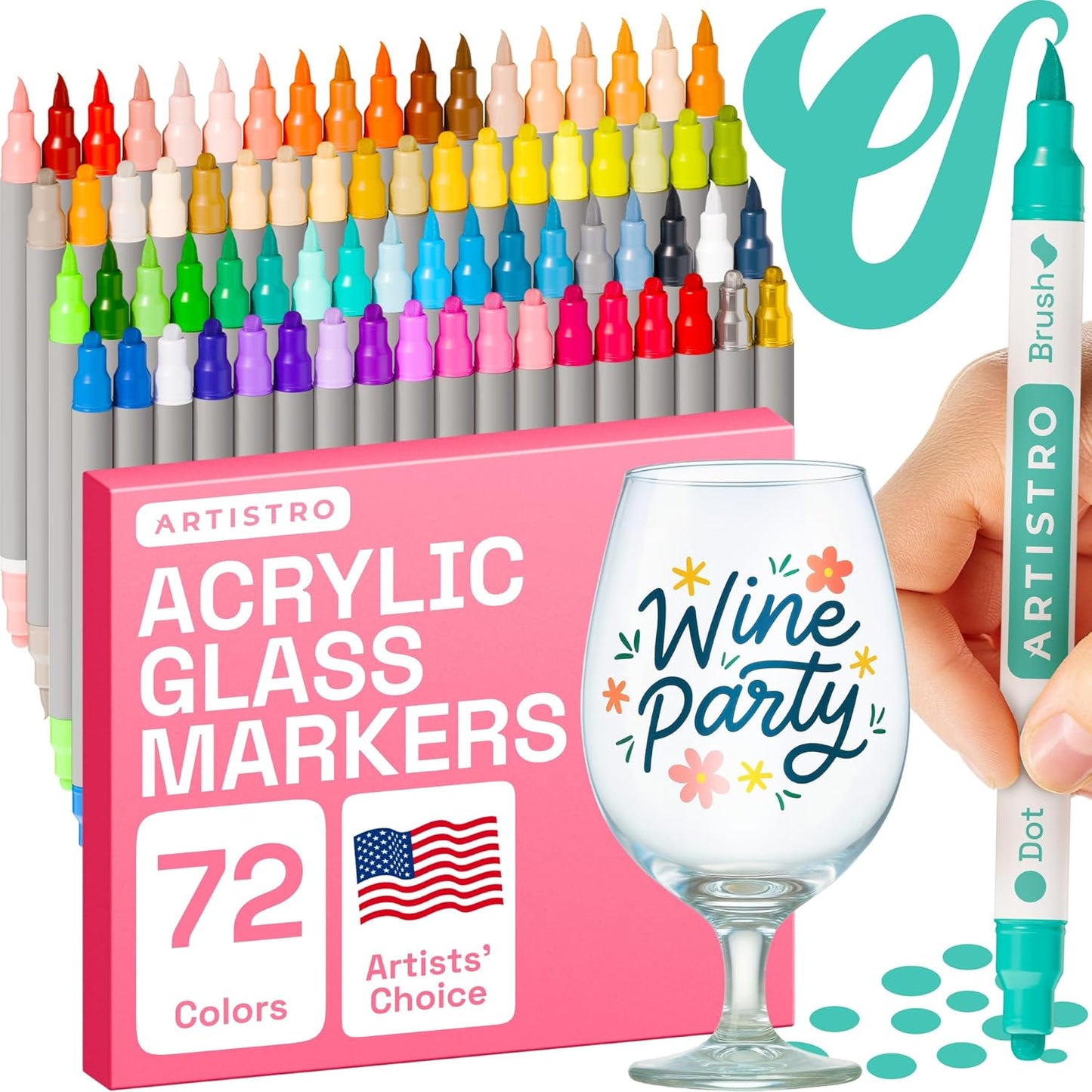 ARTISTRO 24 Dual Tip Acrylic Paint Markers - Washable, Non-Toxic Pens for Glass, Ceramic, and More