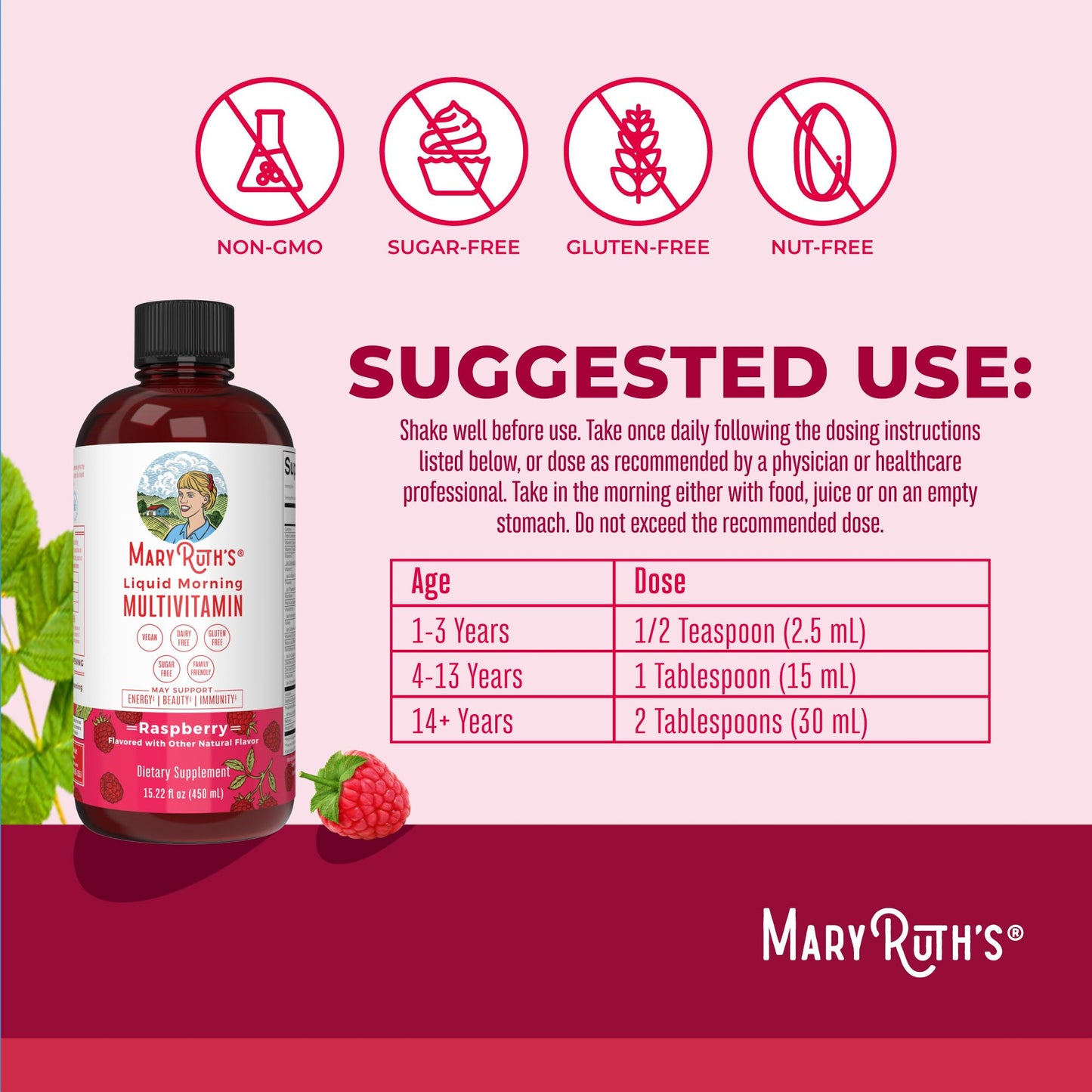 Multivitamin for Women, Men & Kids by MaryRuth's | Liquid Morning Multivitamin | Mens, Womens Vitamins | Vitamin A C D E B6 B12 Biotin Zinc | Beauty | Vegan | Non-GMO | Gluten Free | 32 Servings