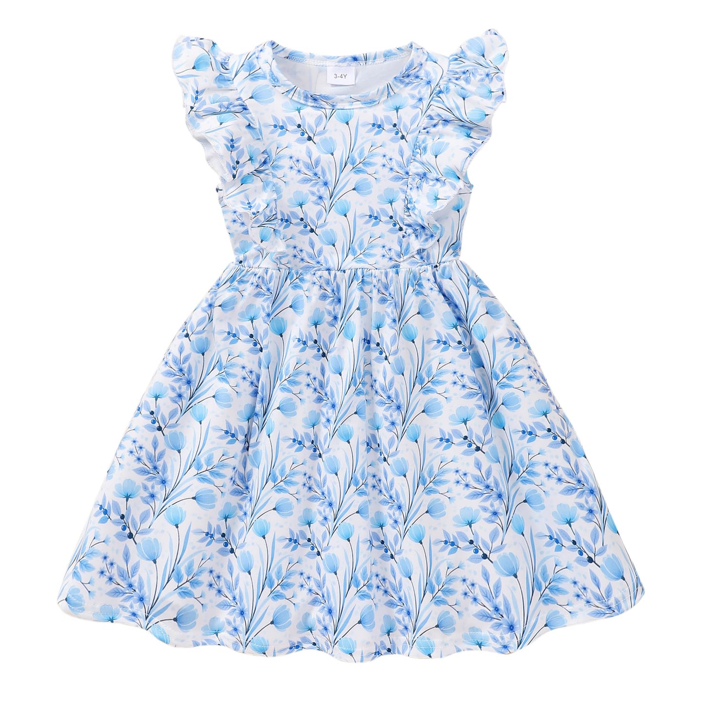 Little Girls A-line Dress Cute Leopard Mermaid Pattern Ruffle Sundress Toddler Girl Casual Dresses for Party 2-7Y