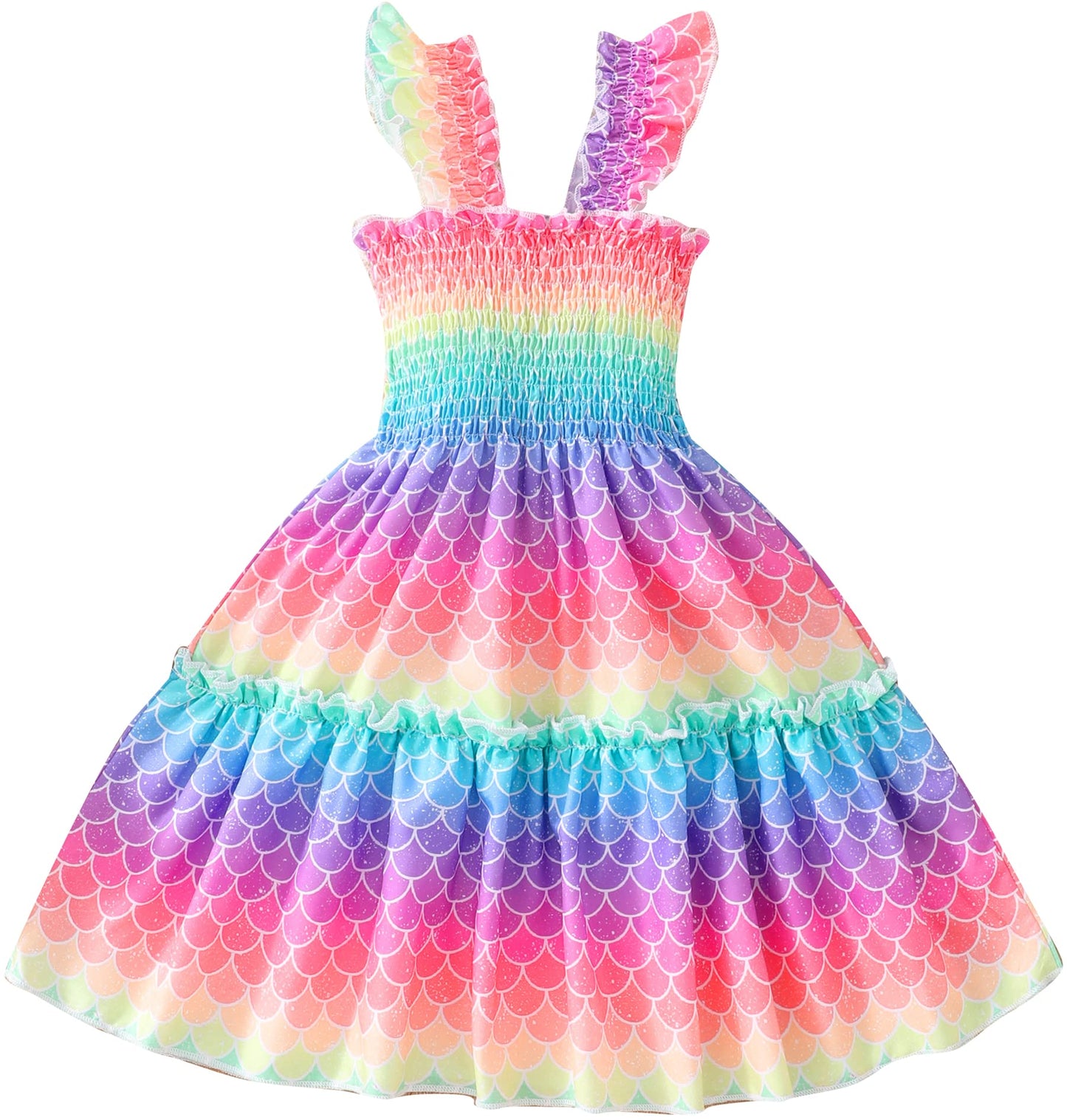 RETSUGO Little Girls Dresses Flutter Sleeve Casual Birthday Party Dress Toddler Kids Swing Twirly Summer Sundress 1-8 Years