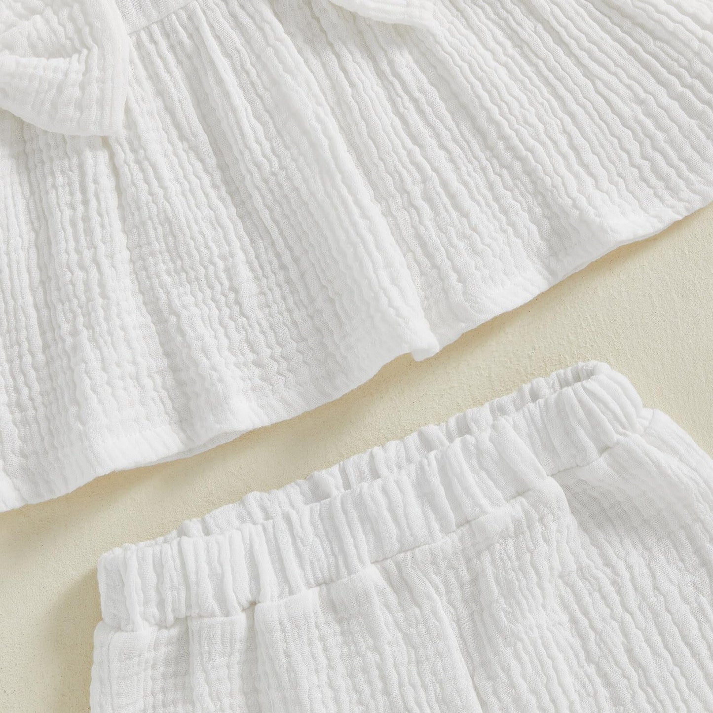 Kupretty Toddler Girl Summer Clothes Baby Solid Linen Outfit Bows Ruffle Tank Tops Shirts + Ruffled Short Set