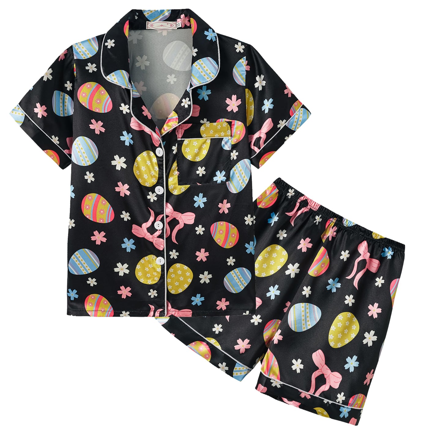 Unisex Kids Boys and Girls Pajama Sets Summer Short Sleeve With Shorts Sleepwear Silky Button Down Loungewear