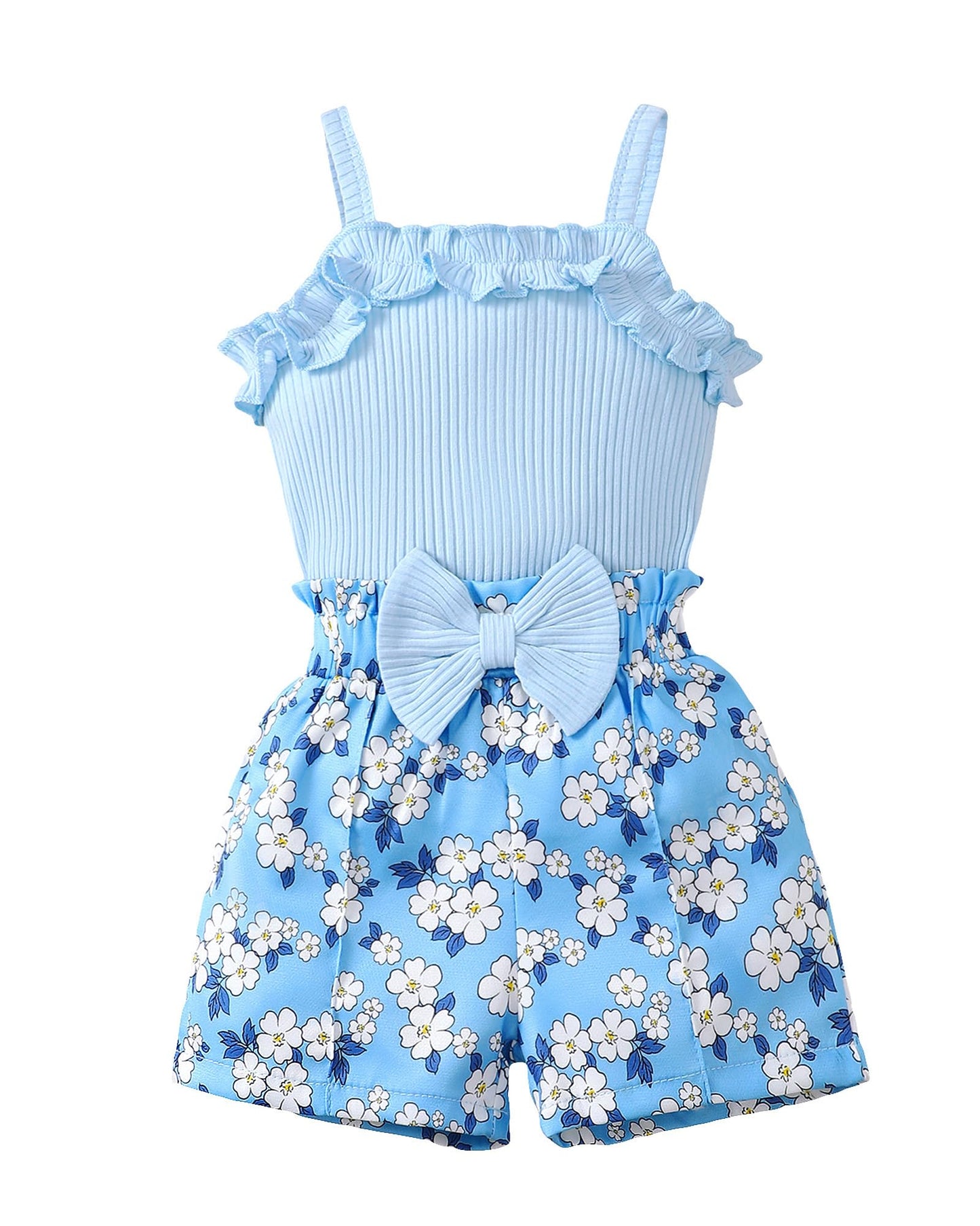 Kucnuzki Toddler Baby Girl Clothes Sleeveless Tank Tops Ruffle Halter Shirts Floral Shorts 2 Piece Set Summer Outfits