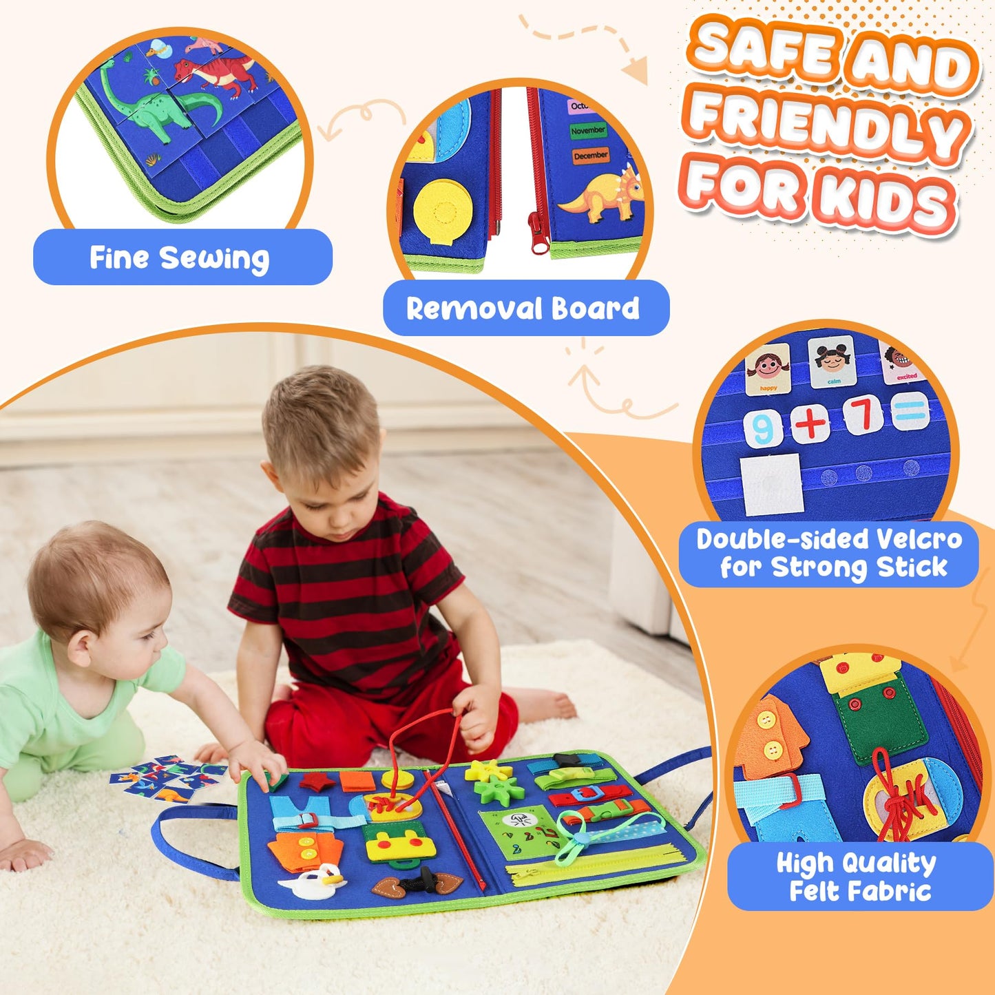 URMYWO Toddler Busy Board - Busy Book Montessori Toys for 1 2 3 4 Year Old - Preschool Learning Activities with Alphabet Number Animal, Educational Travel Toys Birthday Gifts for Kids