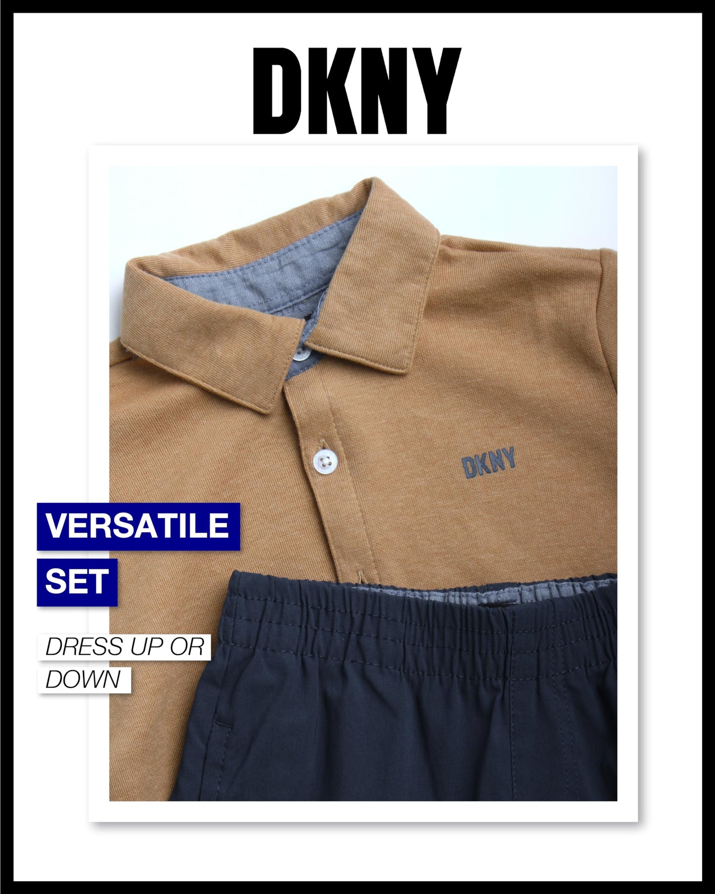 DKNY Boys' Pants Set - 2 Piece Short Sleeve Button Down Shirt and Tech Pants - Summer Outfit Set for Toddler Boys (2T-7)