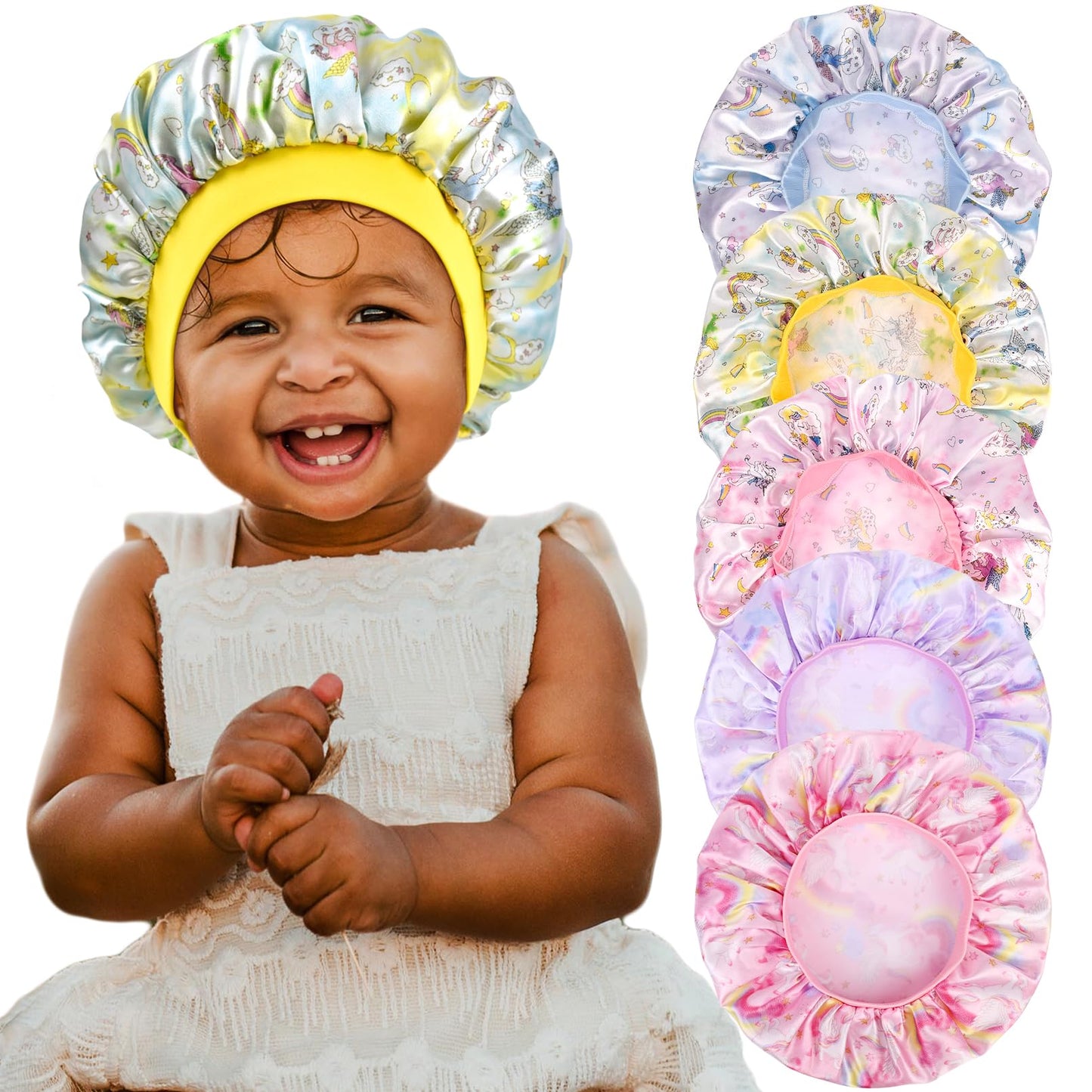 3 Pieces Kids Satin Bonnet Dinosaur Wide Elastic Band Sleeping Cap Soft Silk Double Layer Night Hair Hats for Teens Toddler Child Baby
