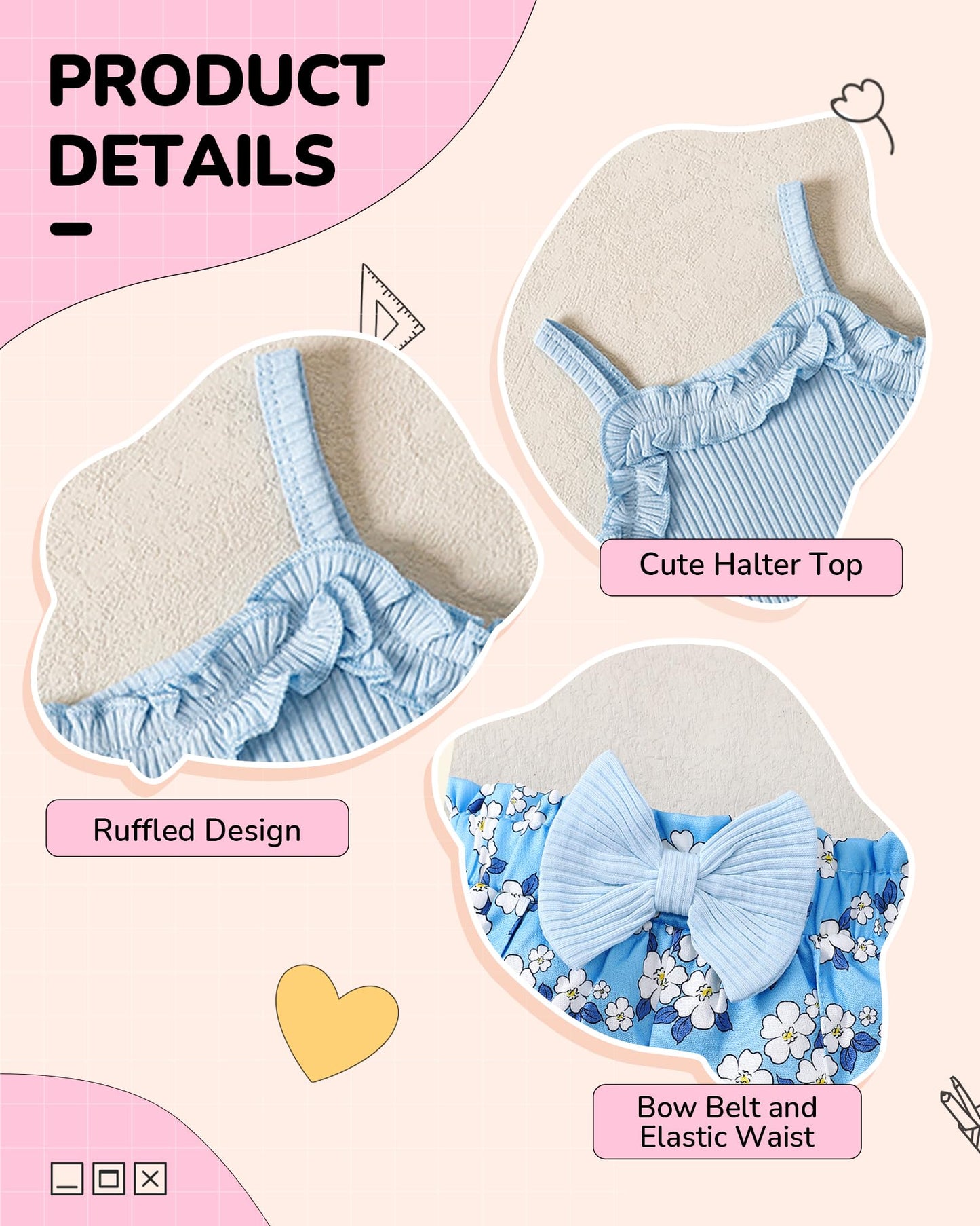 Kucnuzki Toddler Baby Girl Clothes Sleeveless Tank Tops Ruffle Halter Shirts Floral Shorts 2 Piece Set Summer Outfits