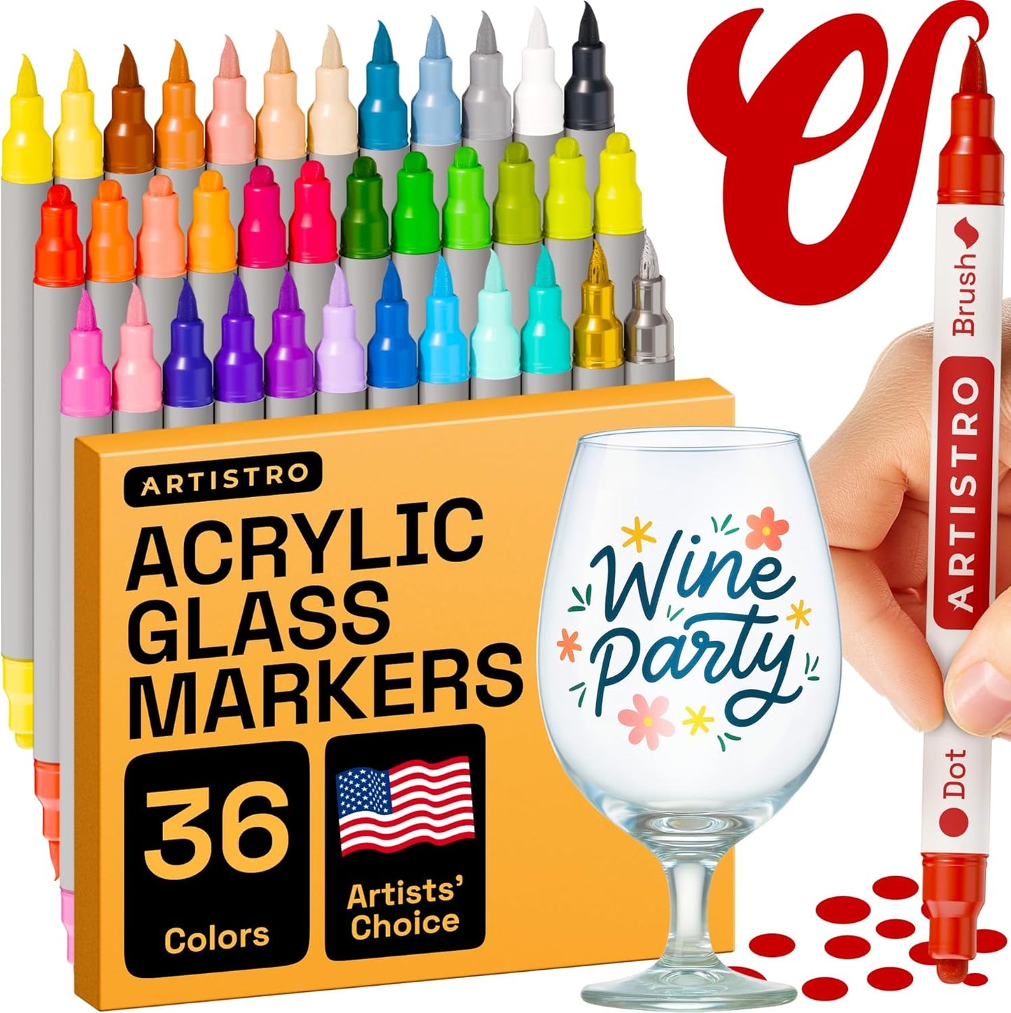 ARTISTRO 24 Dual Tip Acrylic Paint Markers - Washable, Non-Toxic Pens for Glass, Ceramic, and More