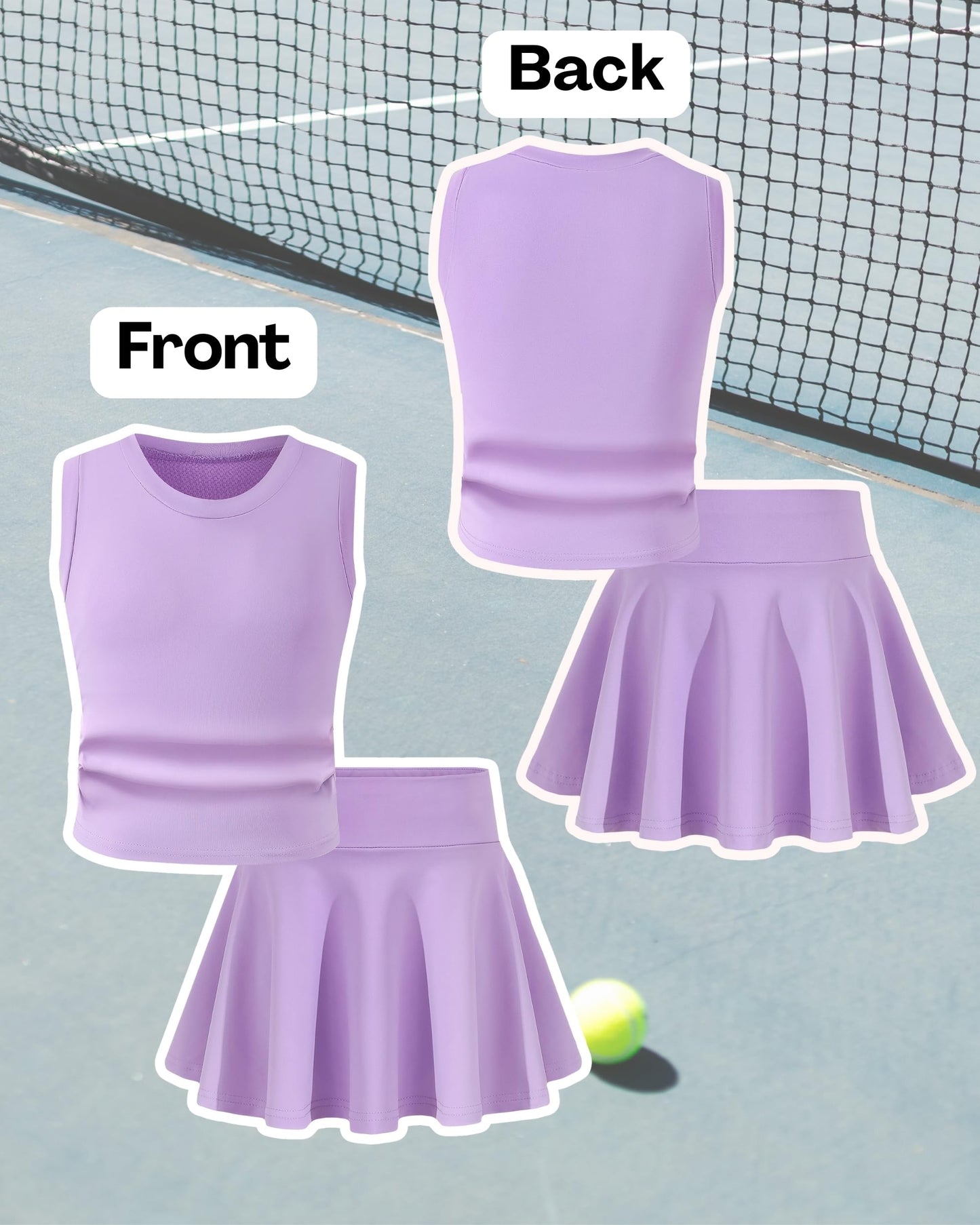 Girls Tennis Skirts Sets Kids Sleeveless Ruched Athletic Tank Tops Flowy Pleated Skirt Pockets Skorts Shorts Outfits