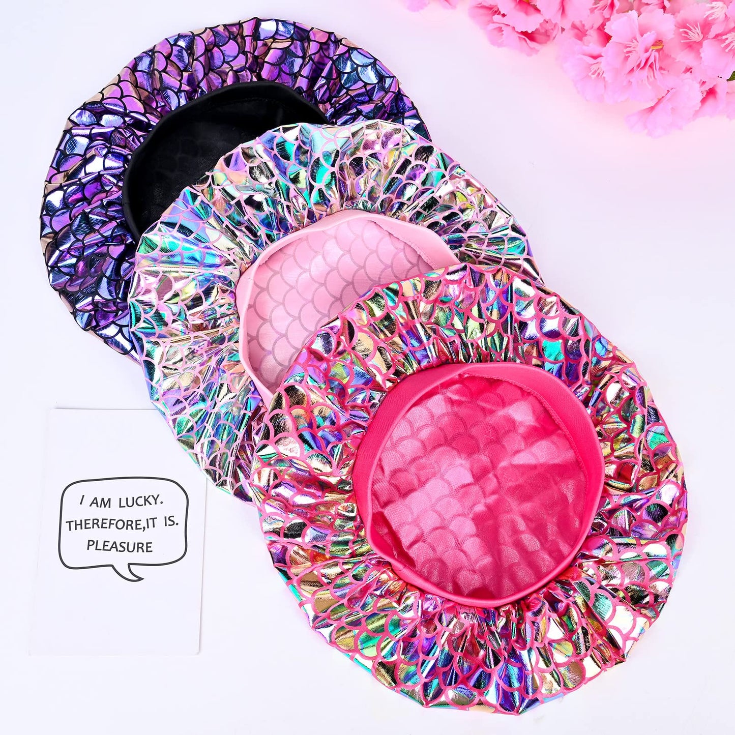 3 Pieces Kids Satin Bonnet Dinosaur Wide Elastic Band Sleeping Cap Soft Silk Double Layer Night Hair Hats for Teens Toddler Child Baby