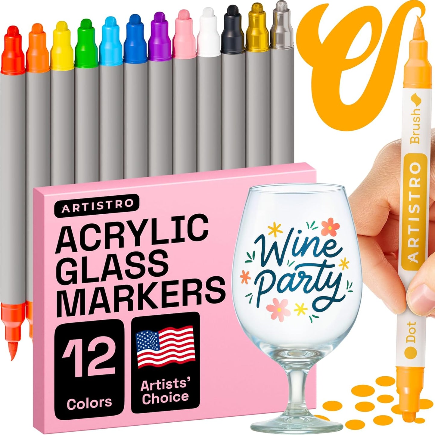 ARTISTRO 24 Dual Tip Acrylic Paint Markers - Washable, Non-Toxic Pens for Glass, Ceramic, and More