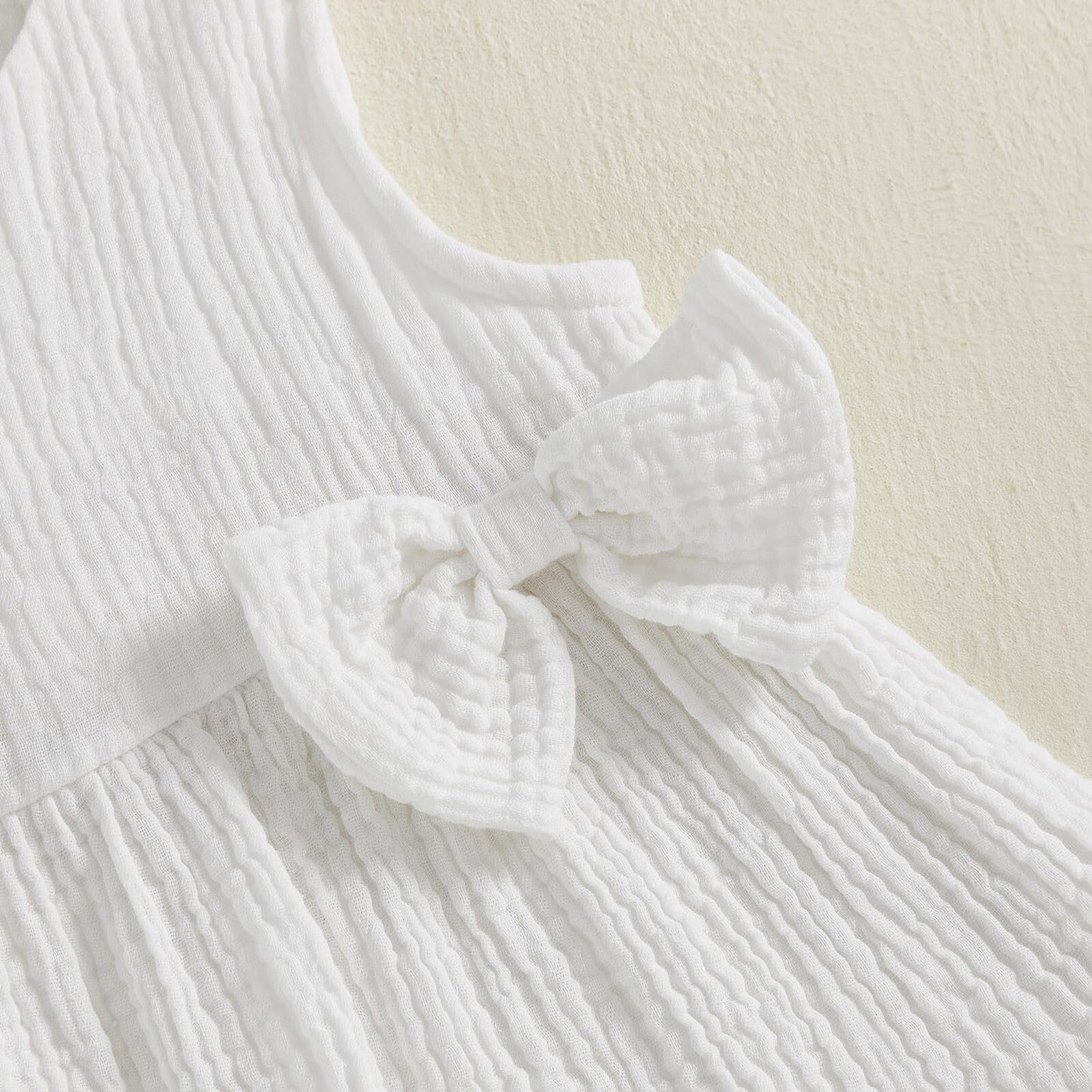 Kupretty Toddler Girl Summer Clothes Baby Solid Linen Outfit Bows Ruffle Tank Tops Shirts + Ruffled Short Set