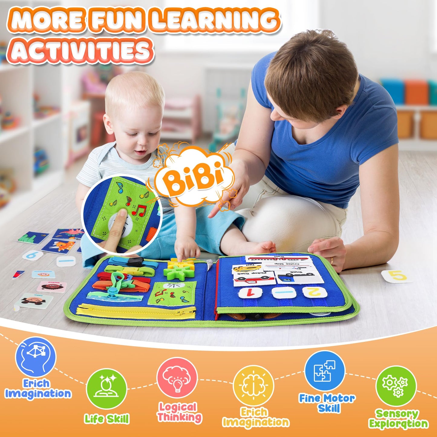 URMYWO Toddler Busy Board - Busy Book Montessori Toys for 1 2 3 4 Year Old - Preschool Learning Activities with Alphabet Number Animal, Educational Travel Toys Birthday Gifts for Kids