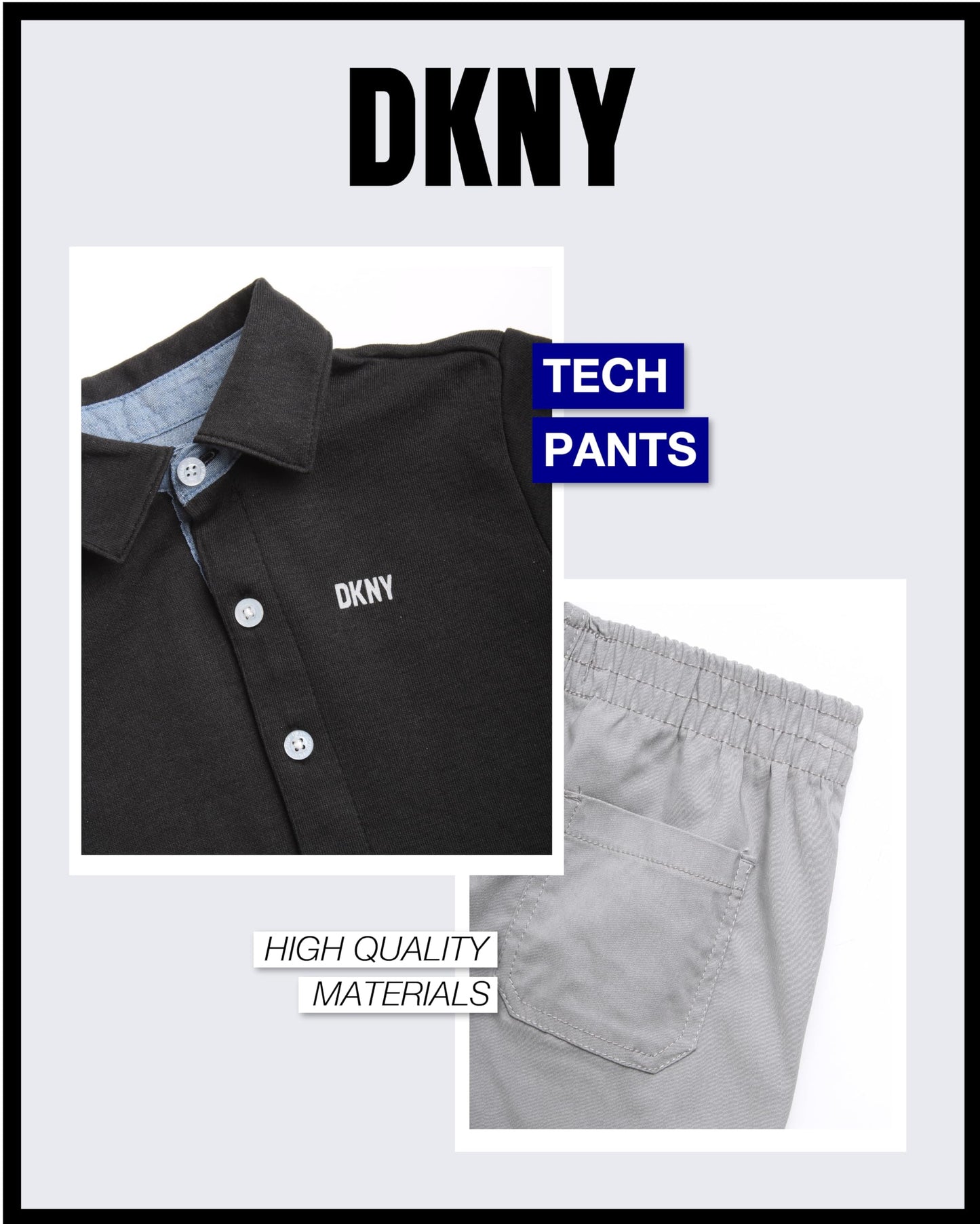DKNY Boys' Pants Set - 2 Piece Short Sleeve Button Down Shirt and Tech Pants - Summer Outfit Set for Toddler Boys (2T-7)