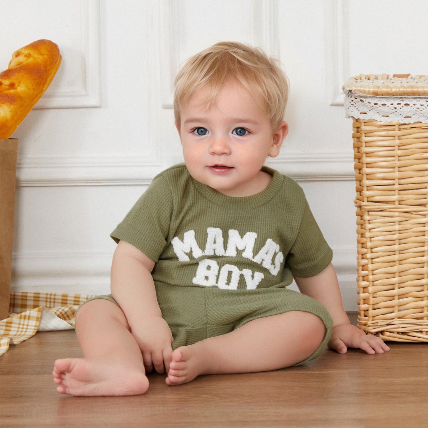 Kupretty Toddler Baby Boy Summer Clothes Embroiderey Waffle Knit Short Sleeve T-Shirt Tees + Casual Shorts Cute Clothing Set