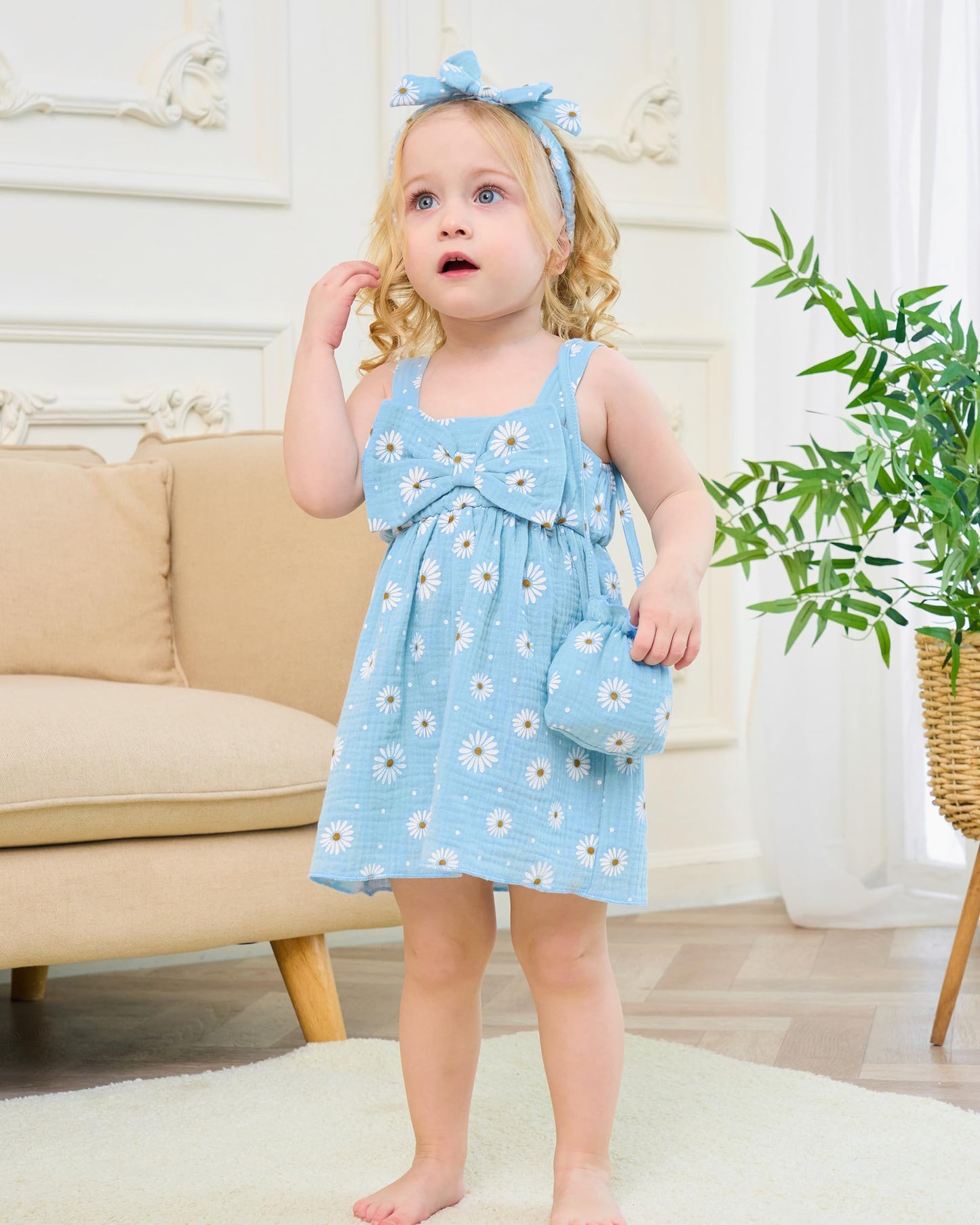 Toddler Girl Summer Dress Infant Baby Girl Casual Clothes Sleeveless Bowknot Beach Sundress with Hat