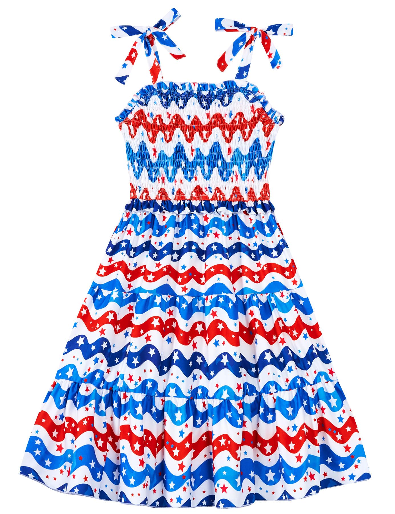 Kids4ever Girls Spaghetti Strap Dress 6-12Y Kids Sleeveless Cami Dresses Summer Beach Smocked Tiered Sundress with Pockets
