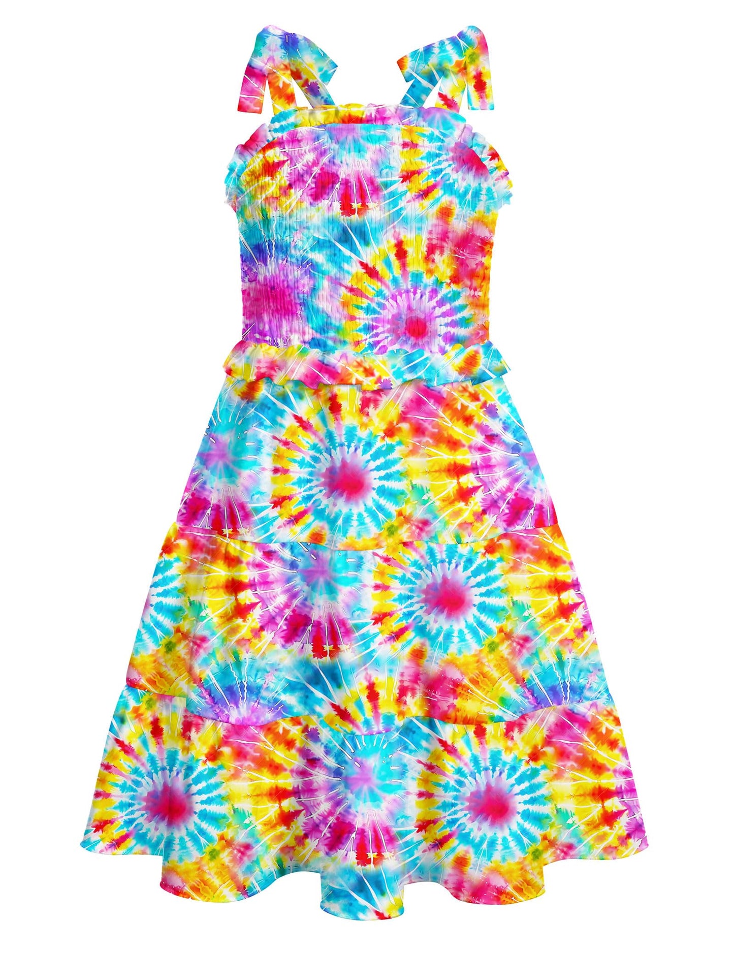 Kids4ever Girls Spaghetti Strap Dress 6-12Y Kids Sleeveless Cami Dresses Summer Beach Smocked Tiered Sundress with Pockets