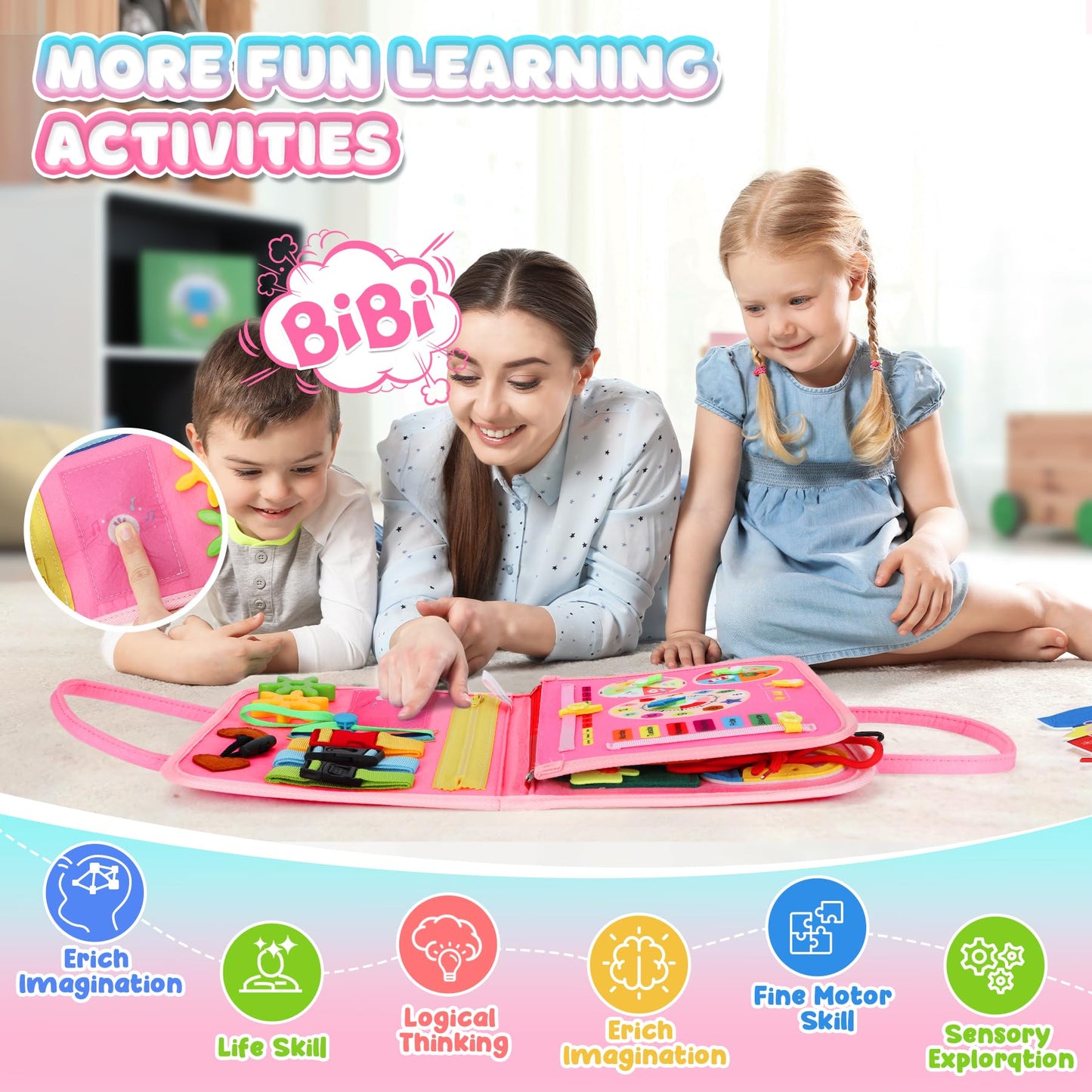 URMYWO Toddler Busy Board - Busy Book Montessori Toys for 1 2 3 4 Year Old - Preschool Learning Activities with Alphabet Number Animal, Educational Travel Toys Birthday Gifts for Kids