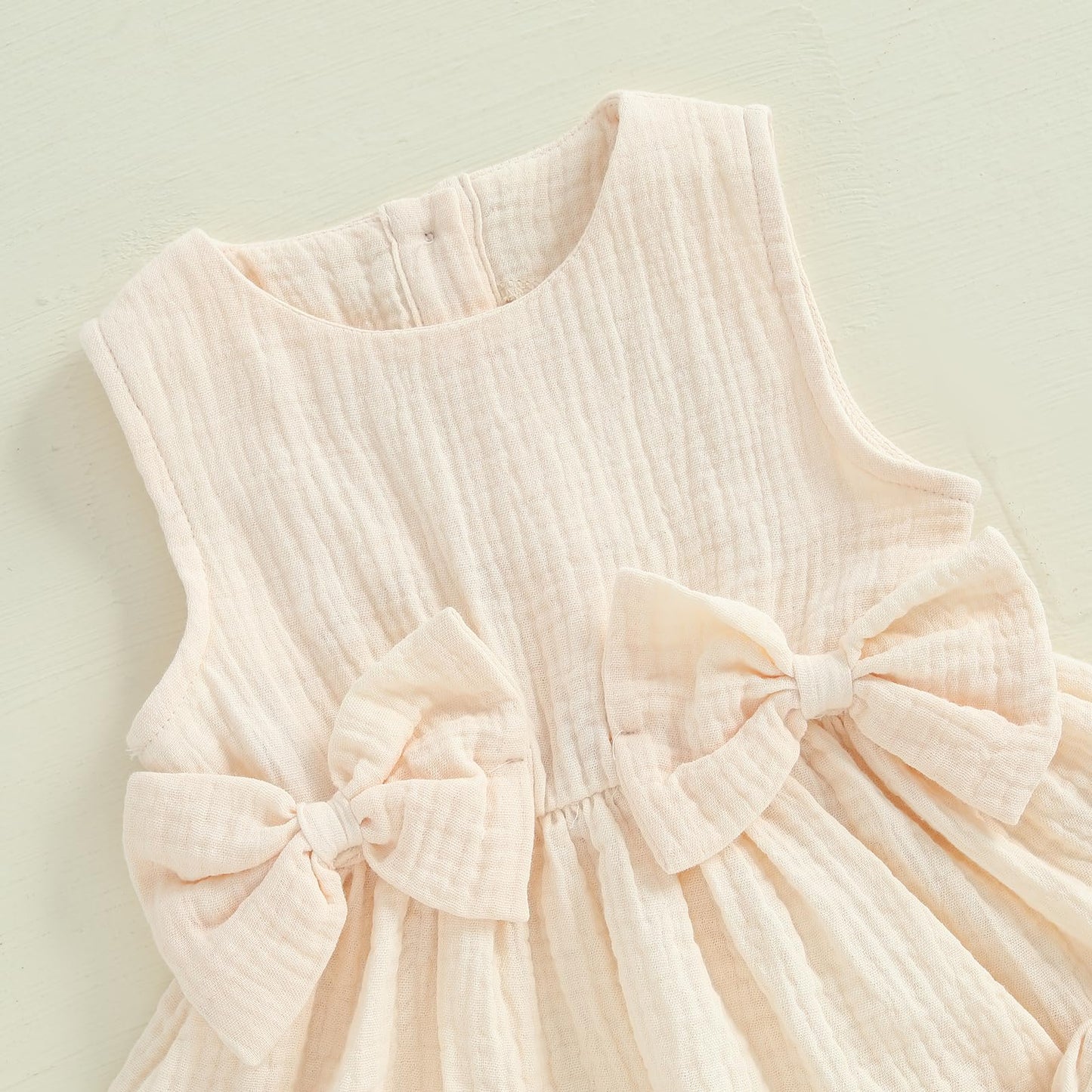 Kupretty Toddler Girl Summer Clothes Baby Solid Linen Outfit Bows Ruffle Tank Tops Shirts + Ruffled Short Set