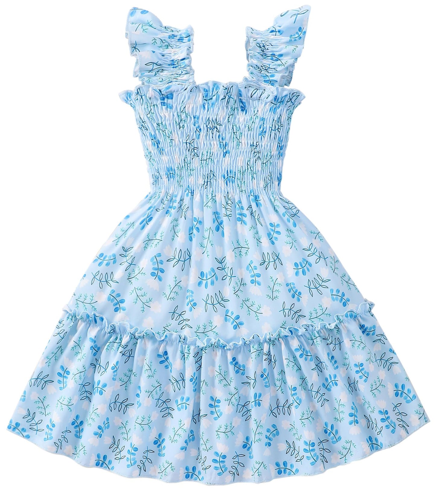 RETSUGO Little Girls Dresses Flutter Sleeve Casual Birthday Party Dress Toddler Kids Swing Twirly Summer Sundress 1-8 Years