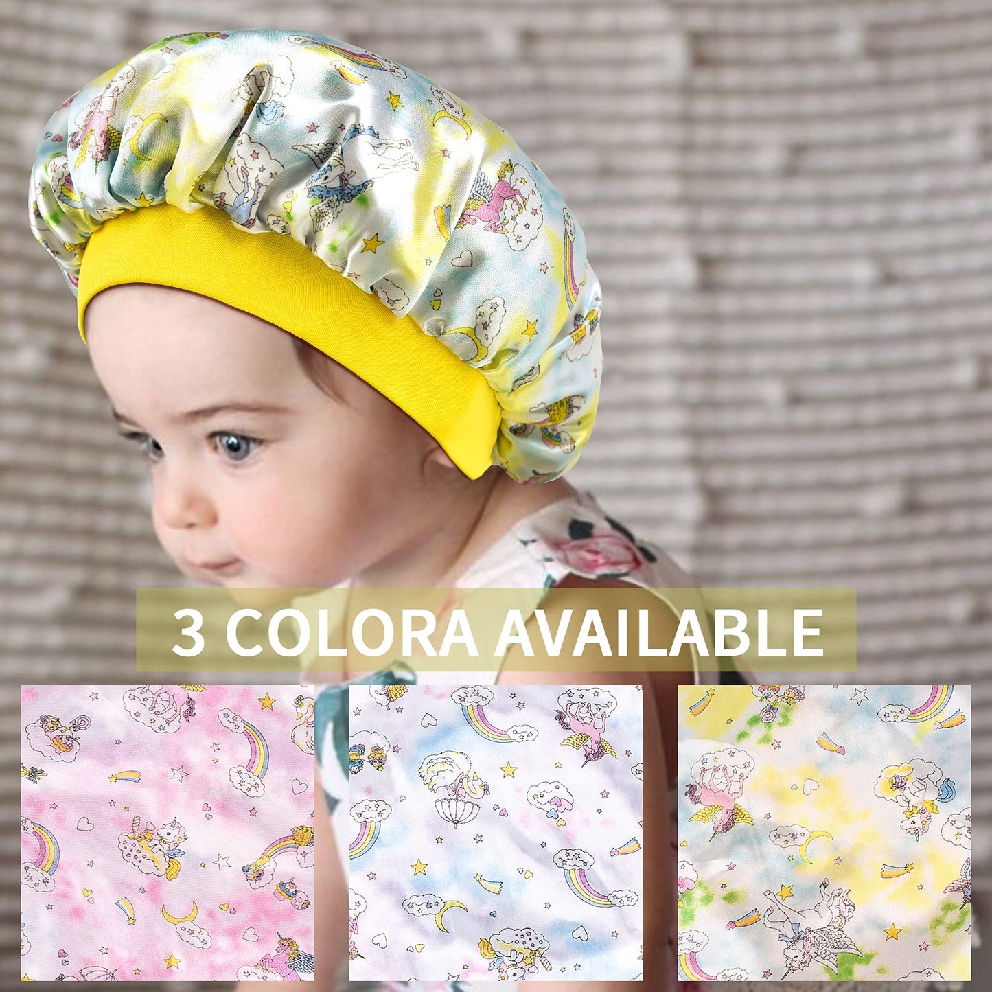 3 Pieces Kids Satin Bonnet Dinosaur Wide Elastic Band Sleeping Cap Soft Silk Double Layer Night Hair Hats for Teens Toddler Child Baby